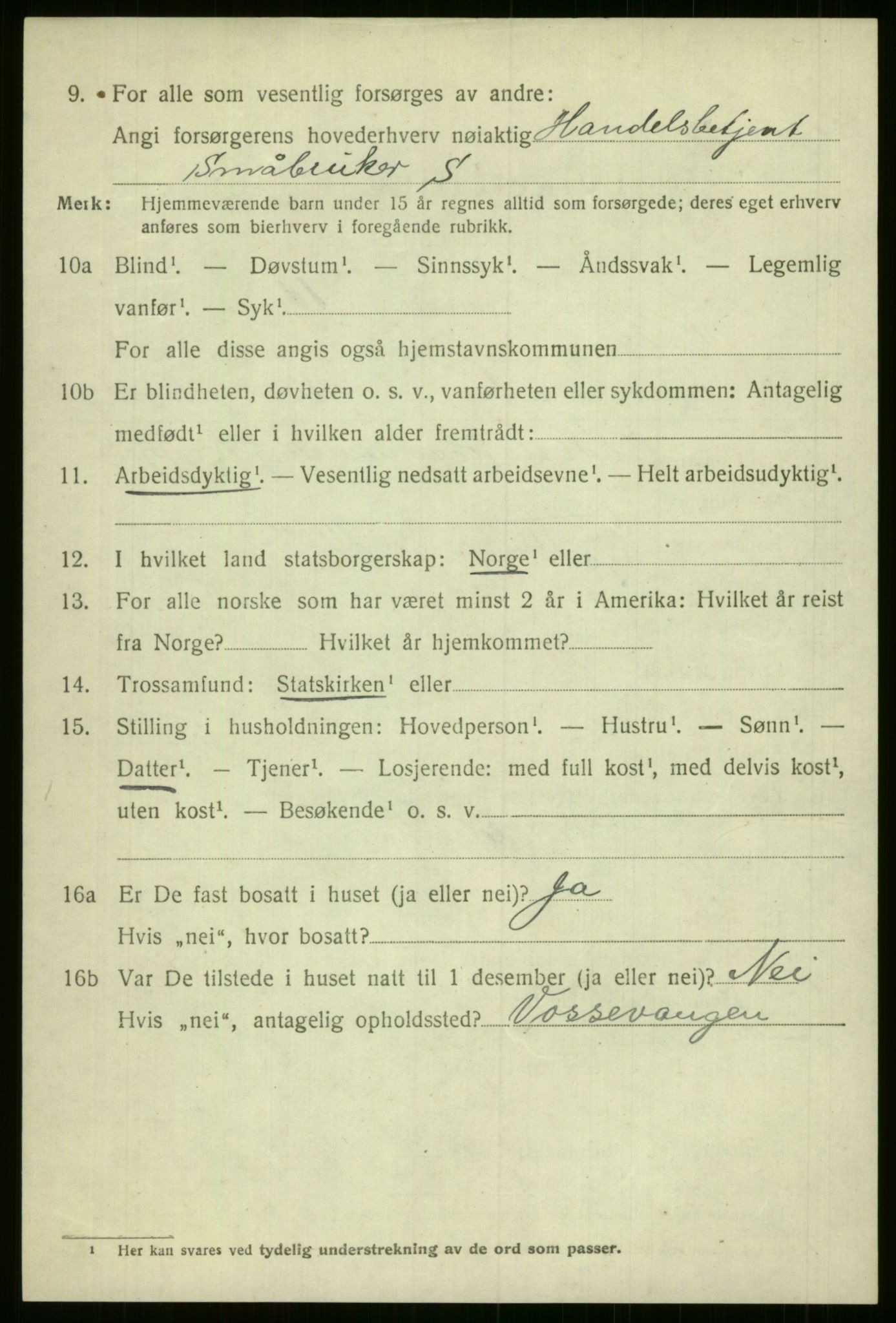 SAB, 1920 census for Voss, 1920, p. 3524