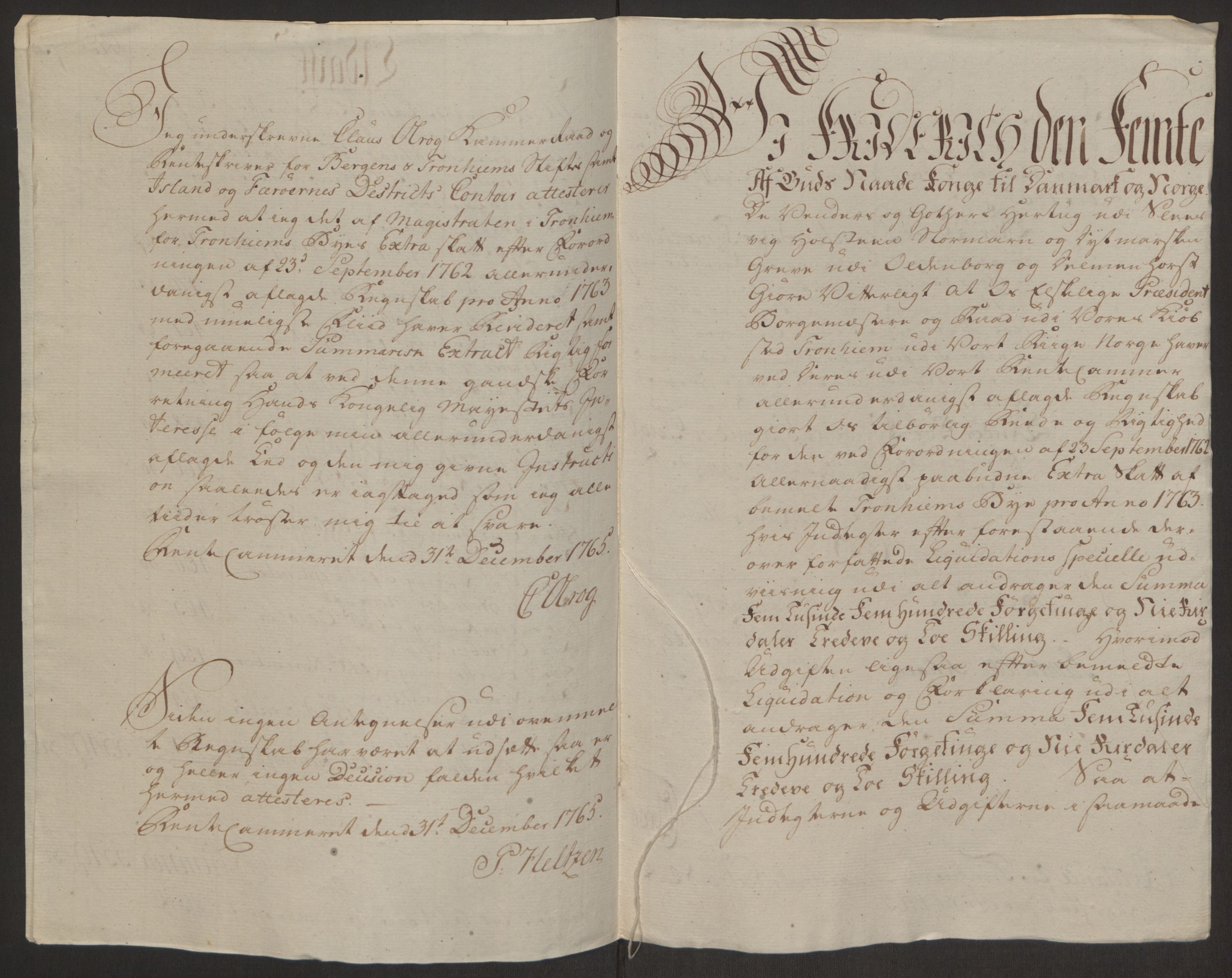 Rentekammeret inntil 1814, Reviderte regnskaper, Byregnskaper, AV/RA-EA-4066/R/Rs/L0516/0001: [S9] Kontribusjonsregnskap / Ekstraskatt, 1762-1767, p. 113