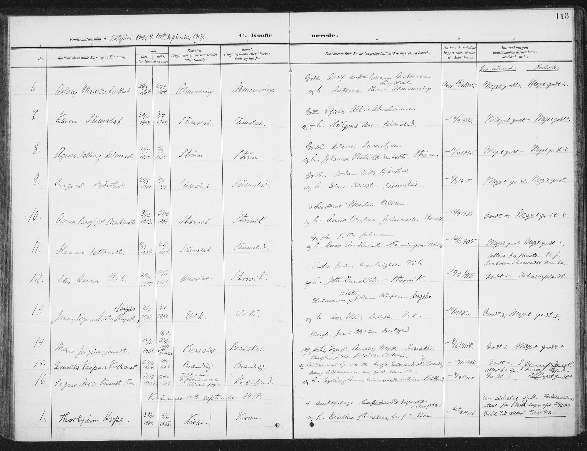 Ministerialprotokoller, klokkerbøker og fødselsregistre - Sør-Trøndelag, AV/SAT-A-1456/657/L0709: Parish register (official) no. 657A10, 1905-1919, p. 113