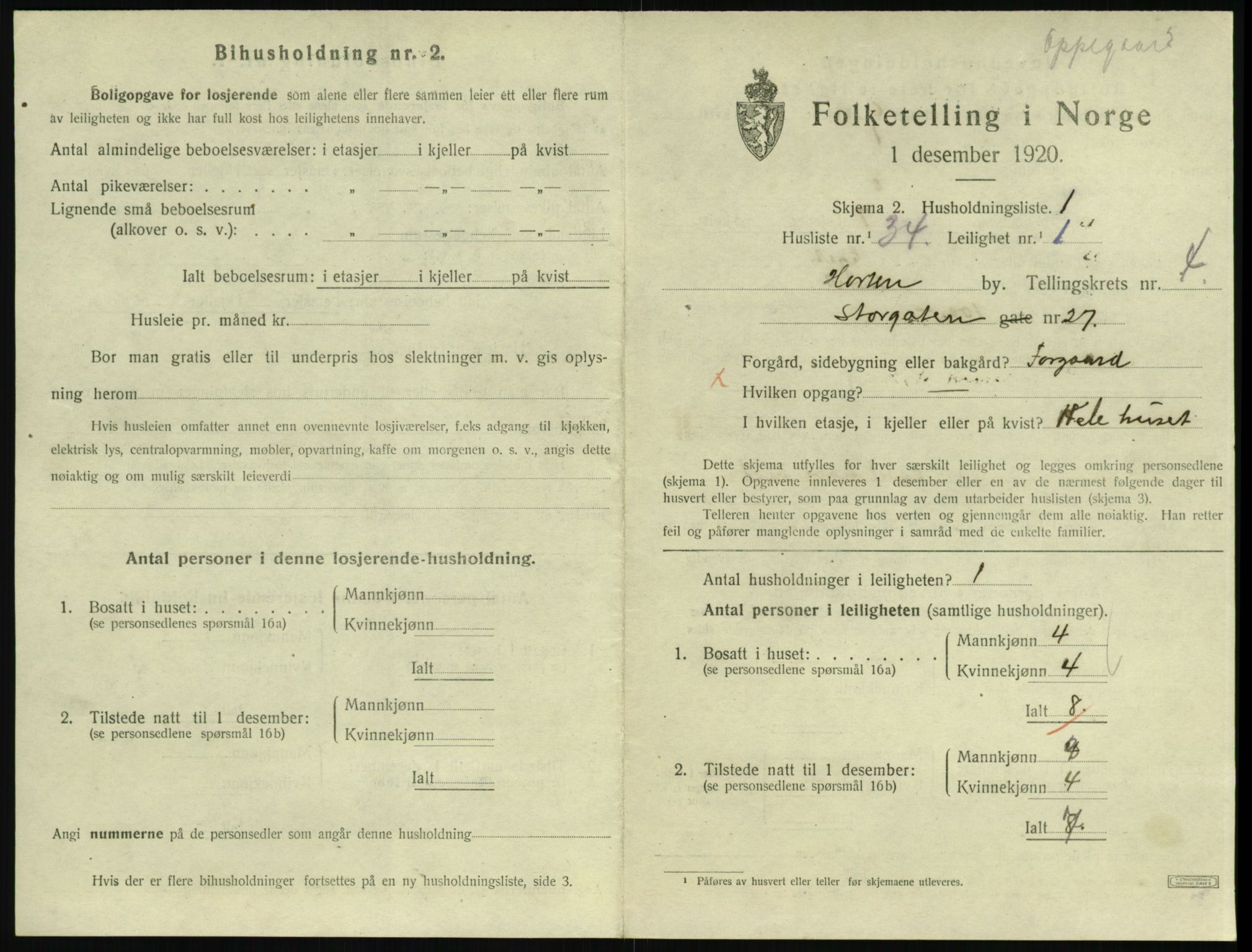 SAKO, 1920 census for Horten, 1920, p. 4957