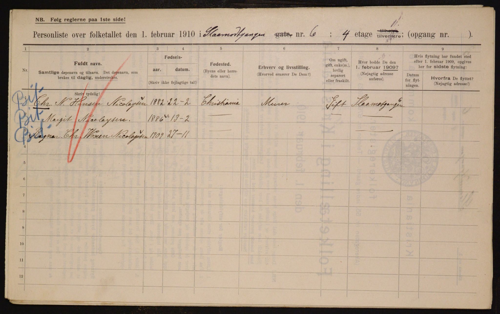 OBA, Municipal Census 1910 for Kristiania, 1910, p. 92446