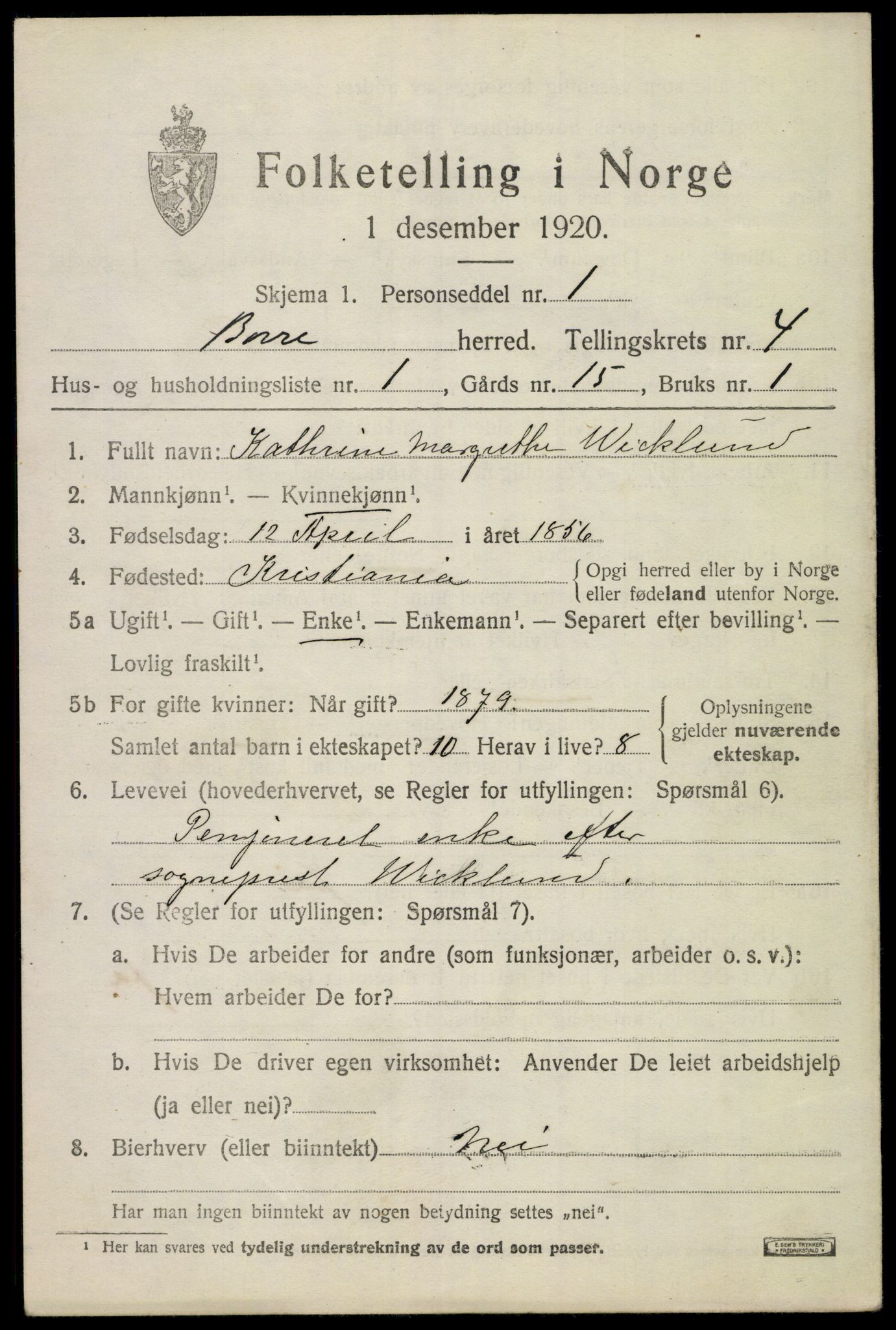 SAKO, 1920 census for Borre, 1920, p. 7134