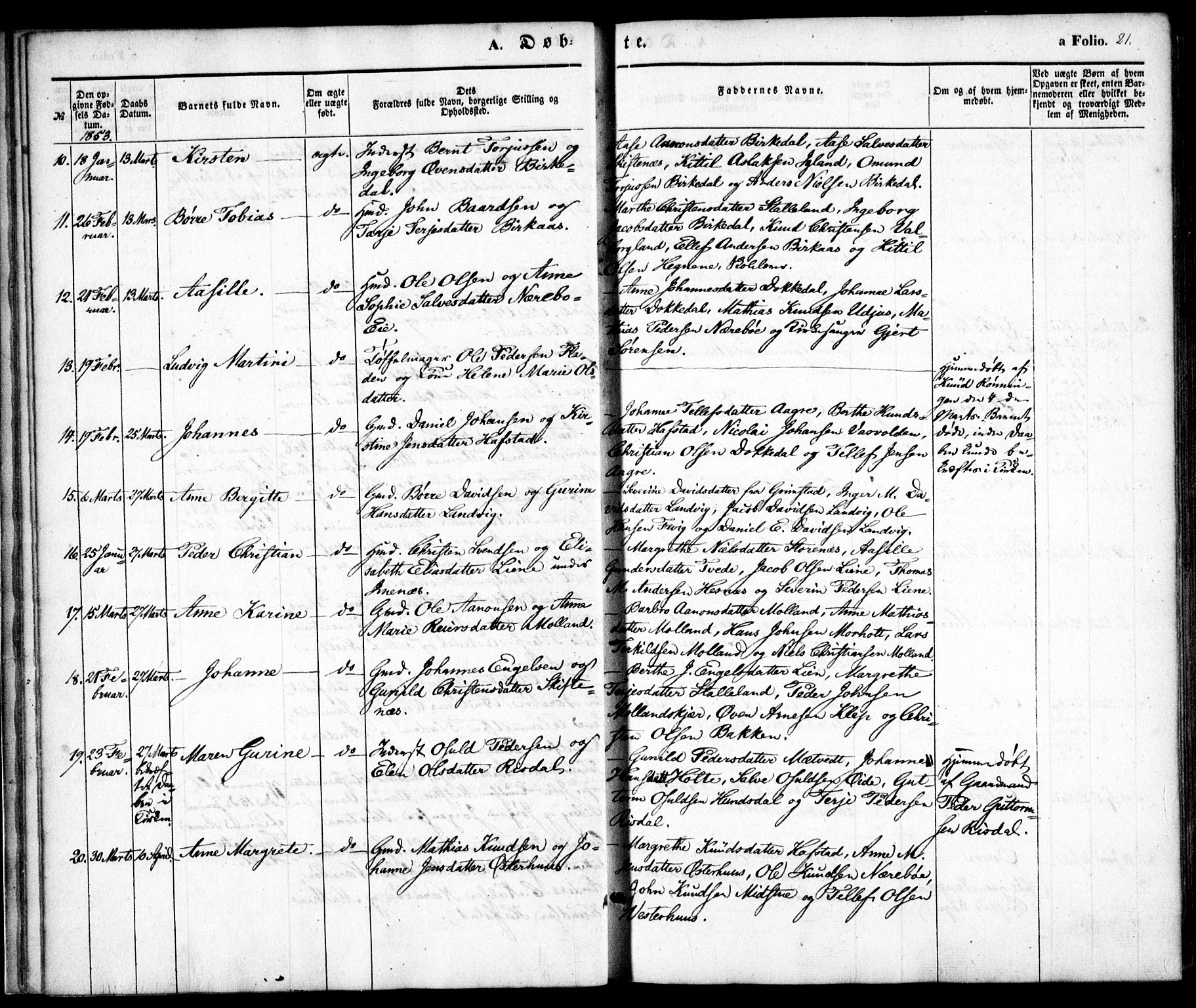 Hommedal sokneprestkontor, AV/SAK-1111-0023/F/Fa/Fab/L0004: Parish register (official) no. A 4, 1848-1860, p. 21