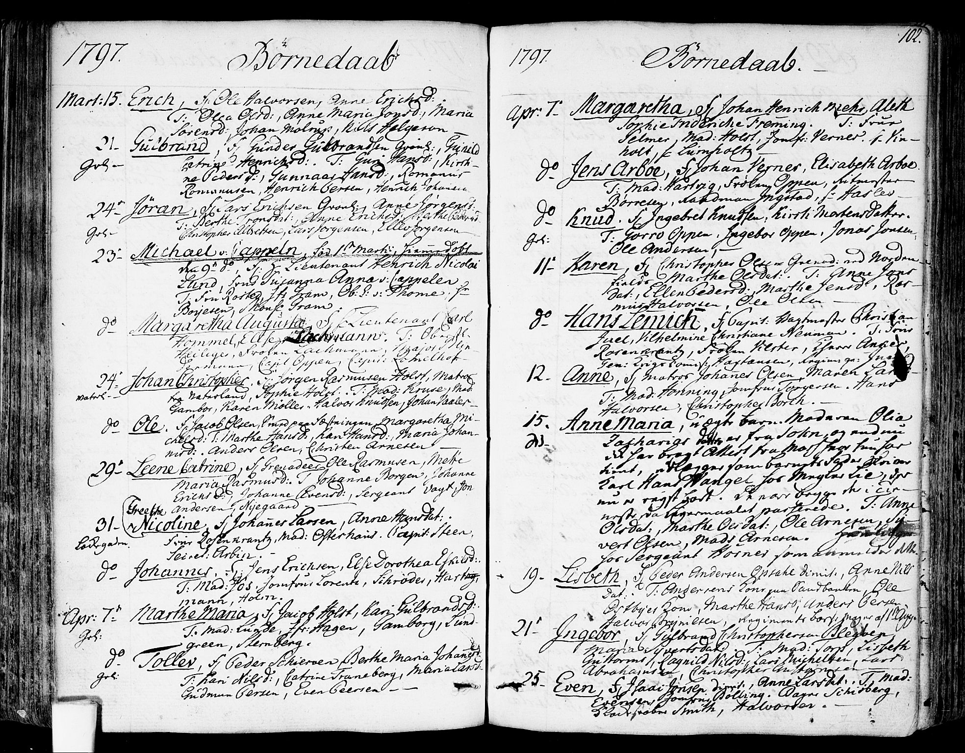 Garnisonsmenigheten Kirkebøker, SAO/A-10846/F/Fa/L0003: Parish register (official) no. 3, 1777-1809, p. 102