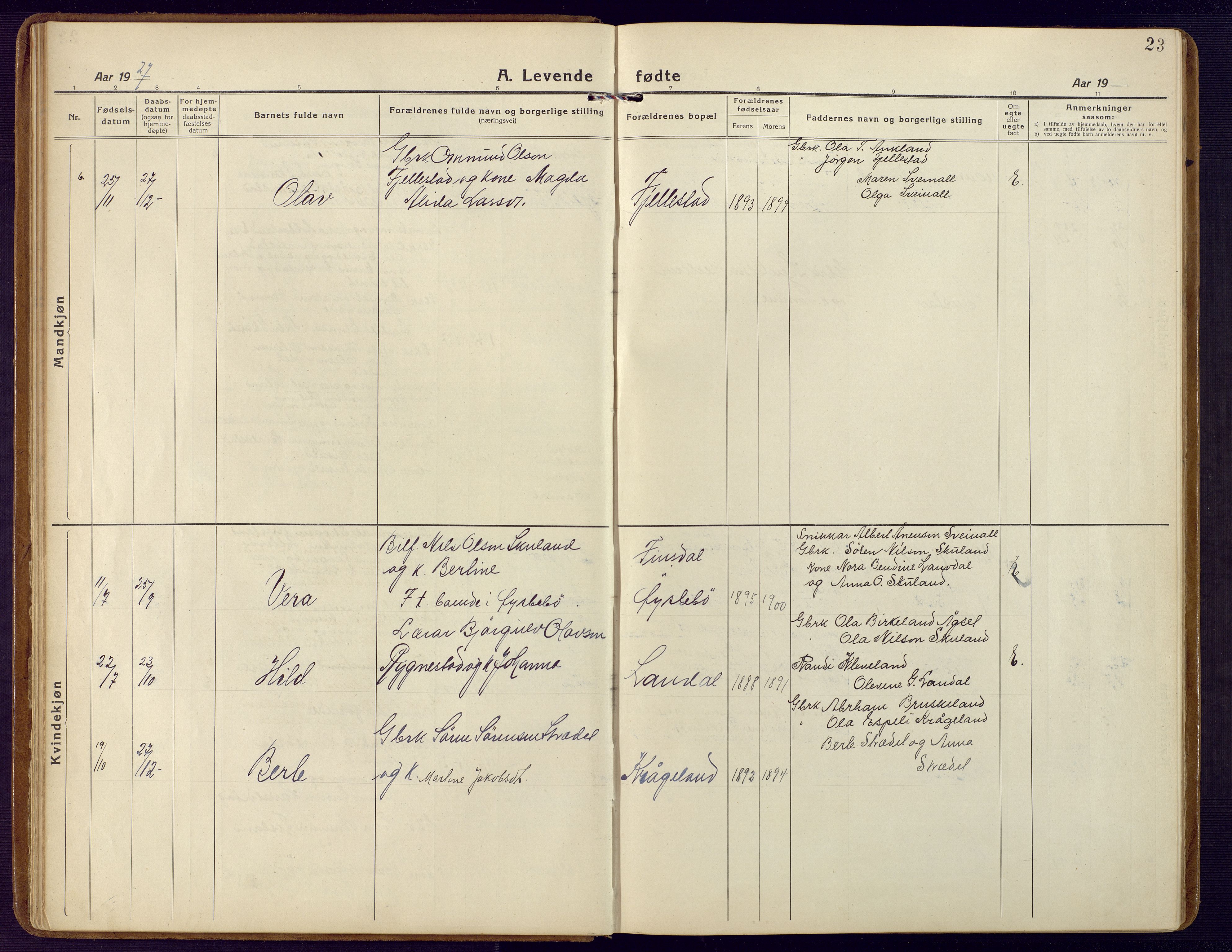 Holum sokneprestkontor, SAK/1111-0022/F/Fb/Fbb/L0005: Parish register (copy) no. B 5, 1920-1945, p. 23