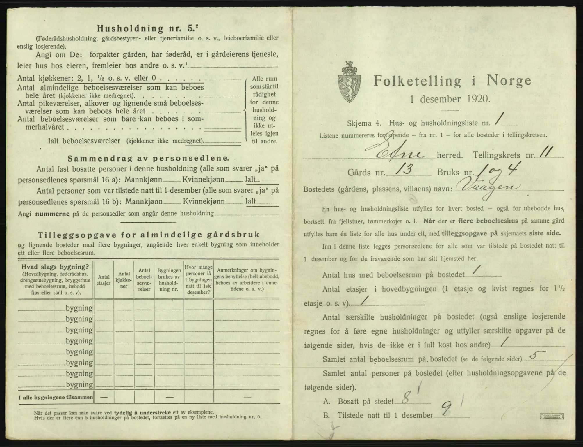SAB, 1920 census for Etne, 1920, p. 875