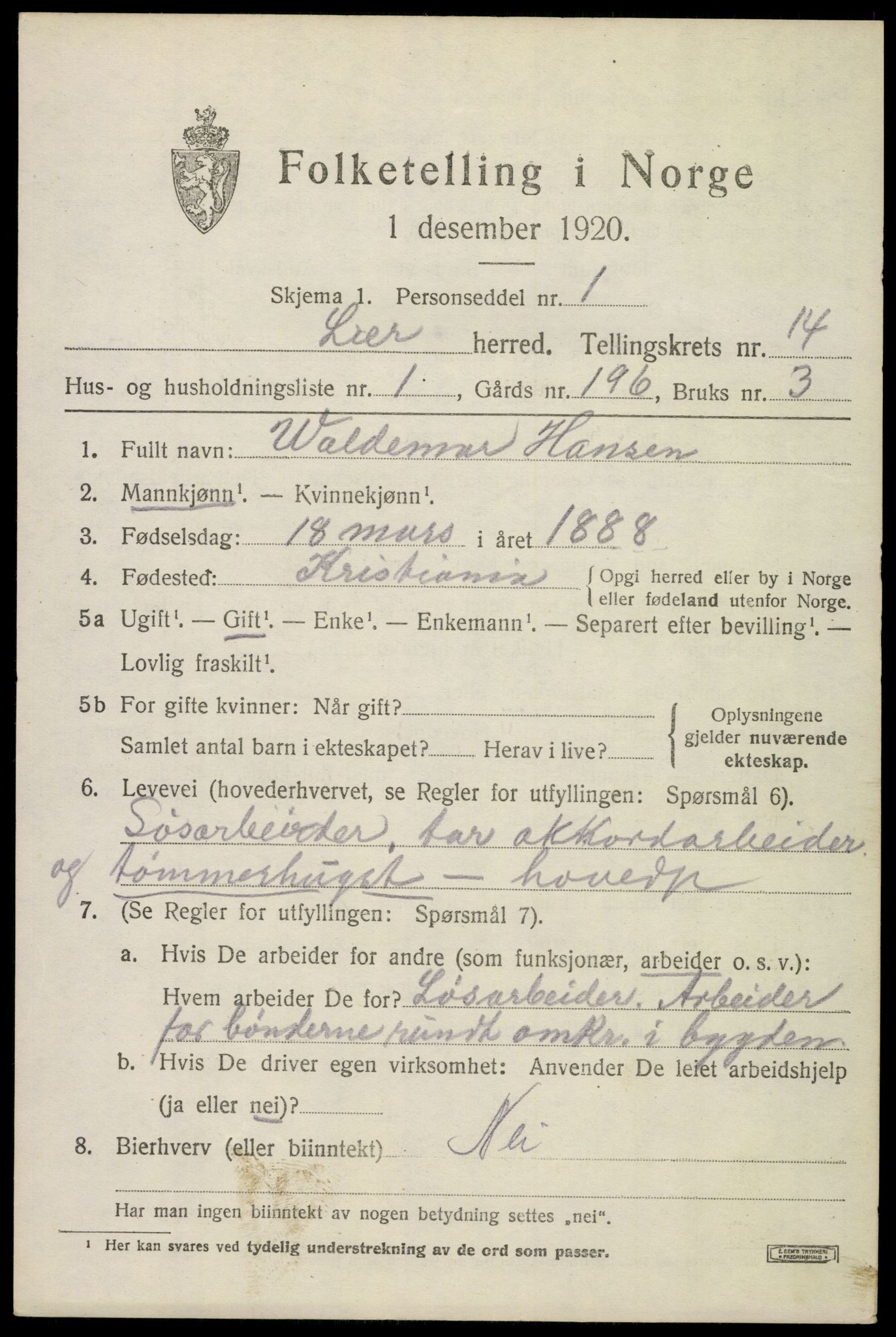 SAKO, 1920 census for Lier, 1920, p. 21920