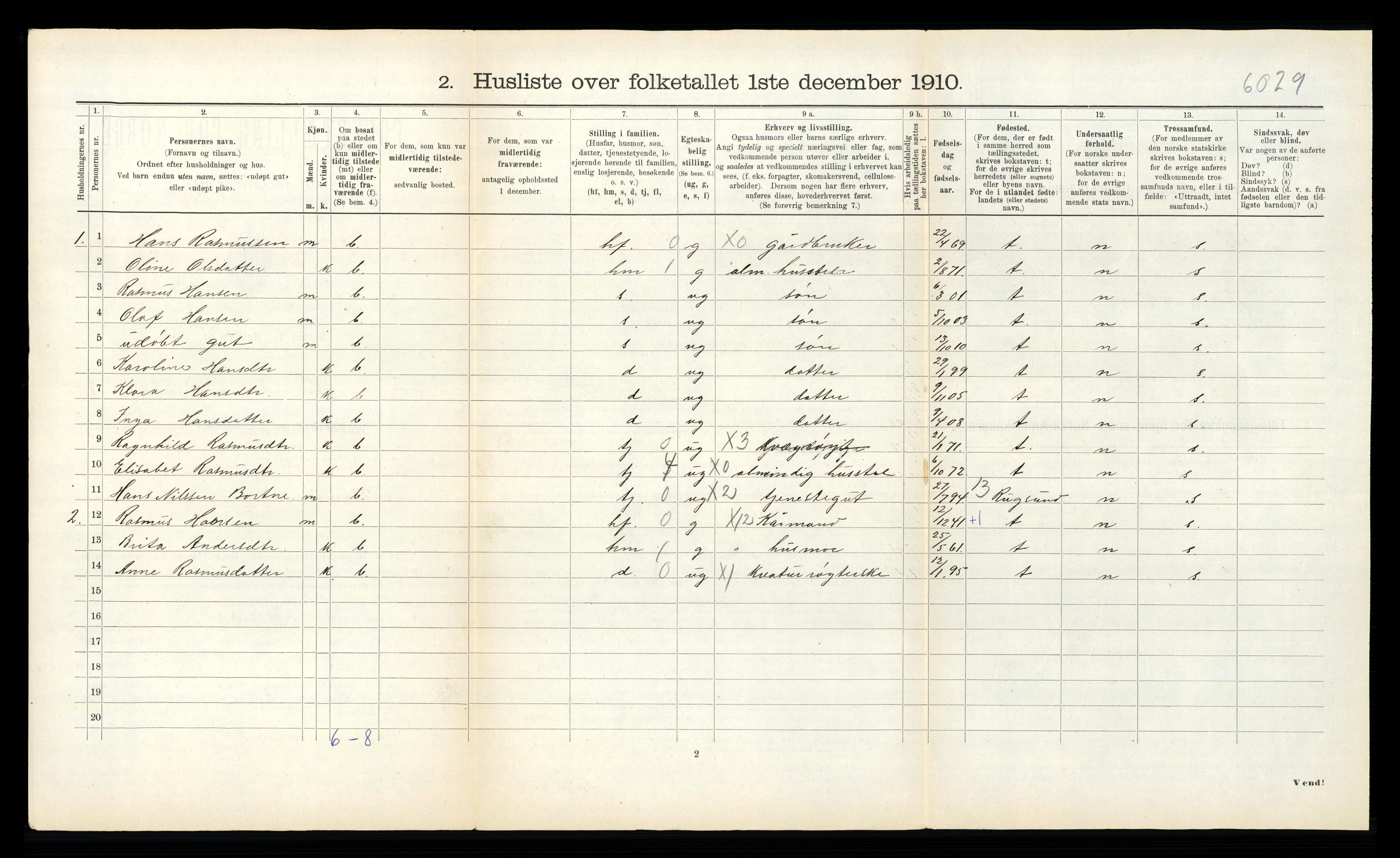 RA, 1910 census for Hornindal, 1910, p. 45