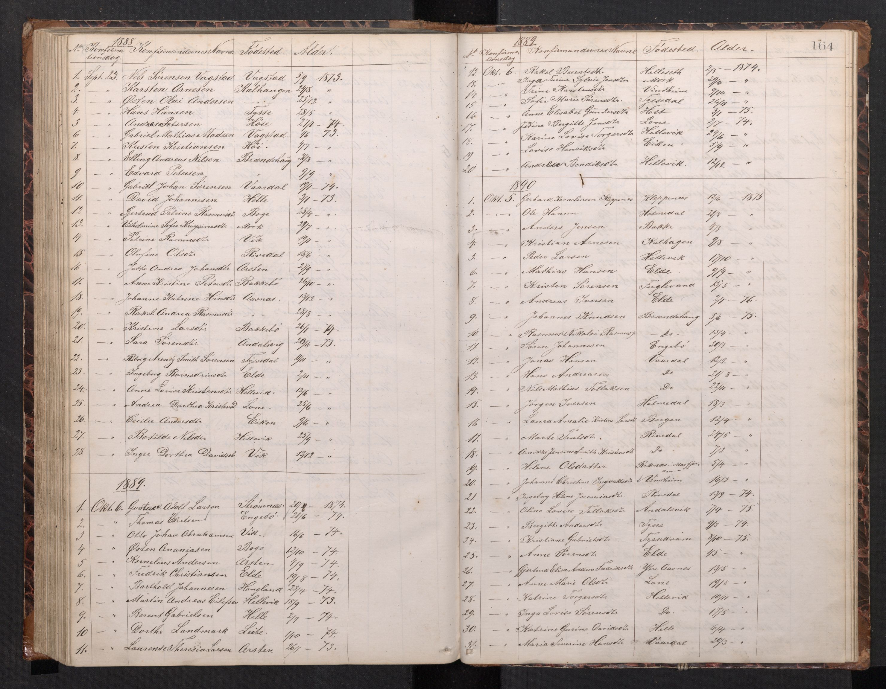 Fjaler sokneprestembete, SAB/A-79801/H/Hab/Habb/L0001: Parish register (copy) no. B 1, 1865-1894, p. 163b-164a