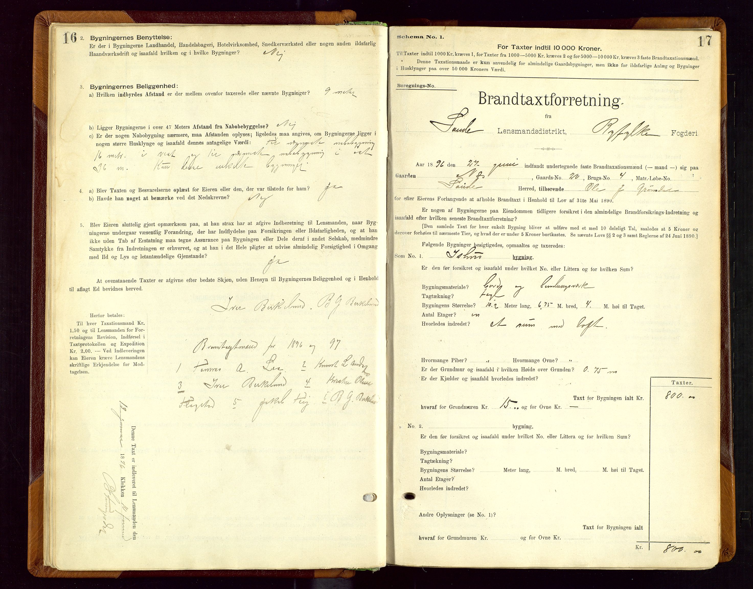 Sauda lensmannskontor, AV/SAST-A-100177/Gob/L0001: Branntakstprotokoll - skjematakst, 1894-1914, p. 16-17