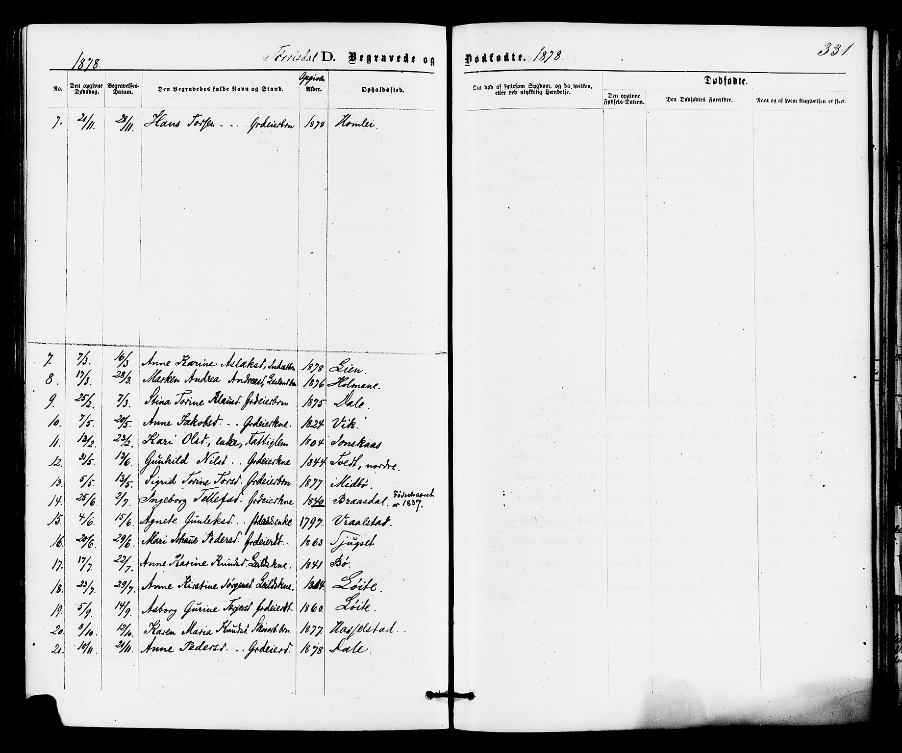 Drangedal kirkebøker, SAKO/A-258/F/Fa/L0009: Parish register (official) no. 9 /2, 1872-1884, p. 331