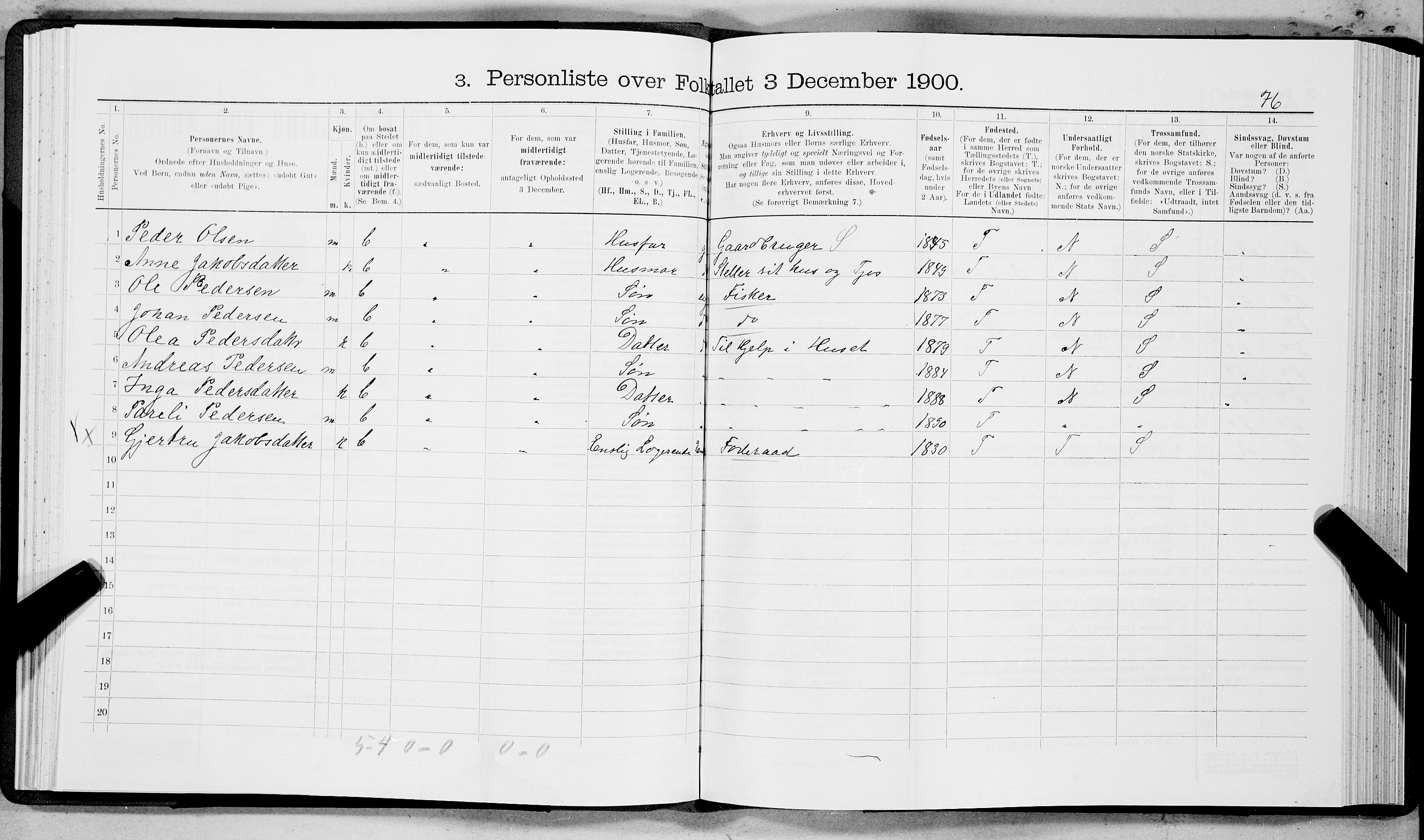 SAT, 1900 census for Tysfjord, 1900, p. 89