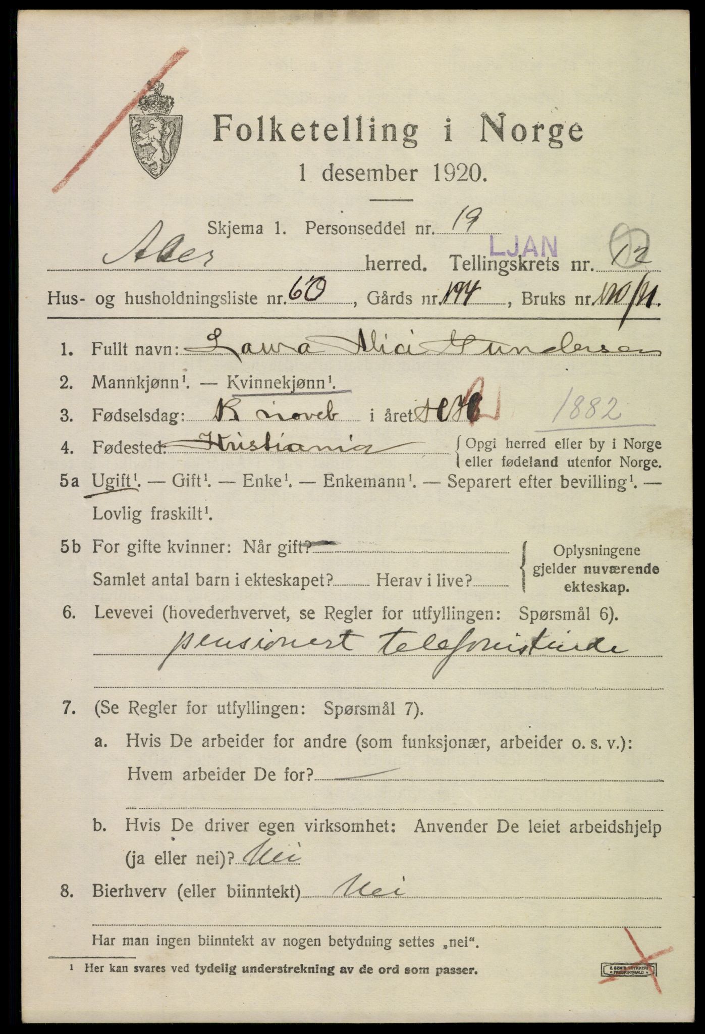SAO, 1920 census for Aker, 1920, p. 74524