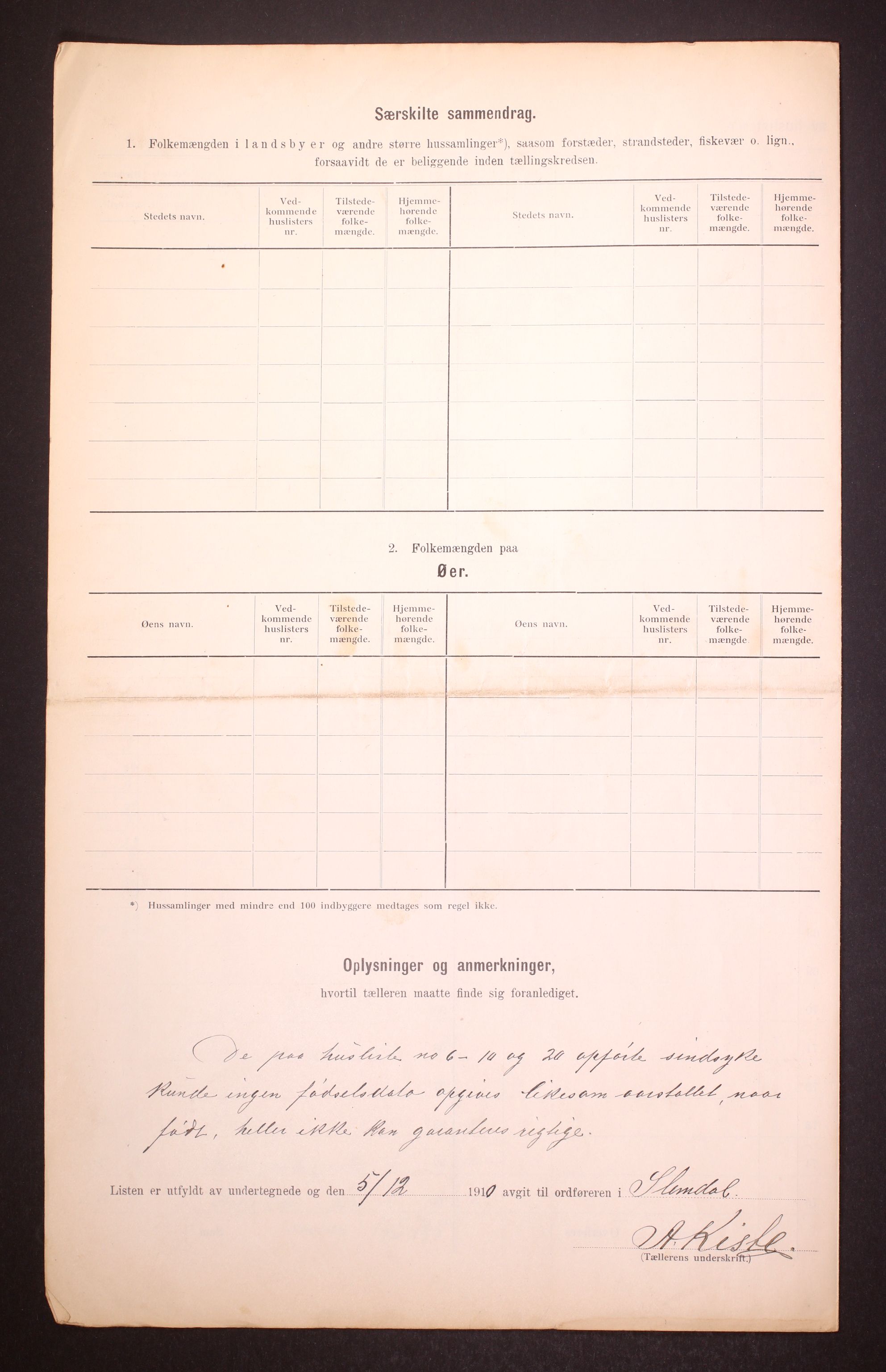 RA, 1910 census for Slemdal, 1910, p. 15