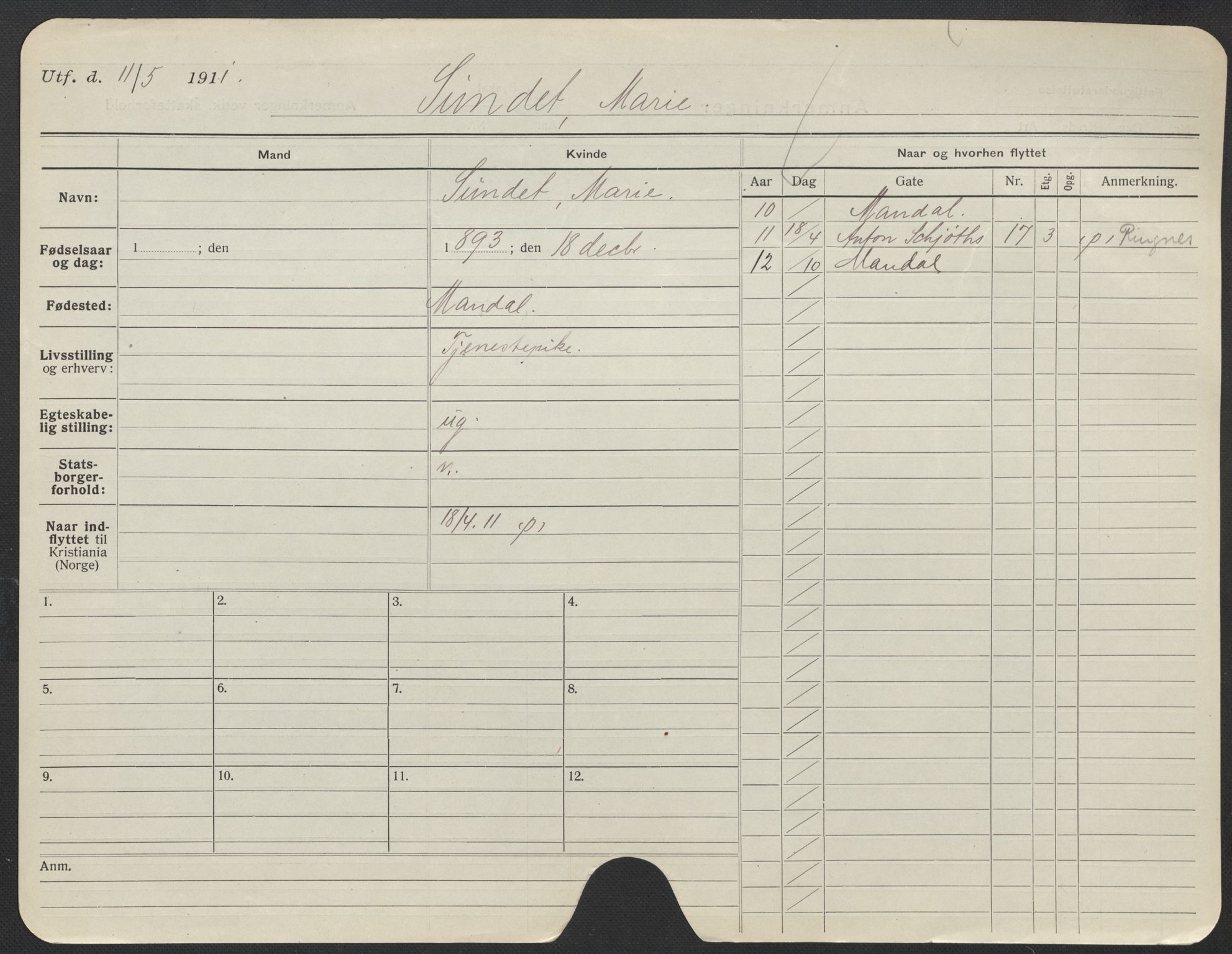 Oslo folkeregister, Registerkort, AV/SAO-A-11715/F/Fa/Fac/L0024: Kvinner, 1906-1914, p. 552a