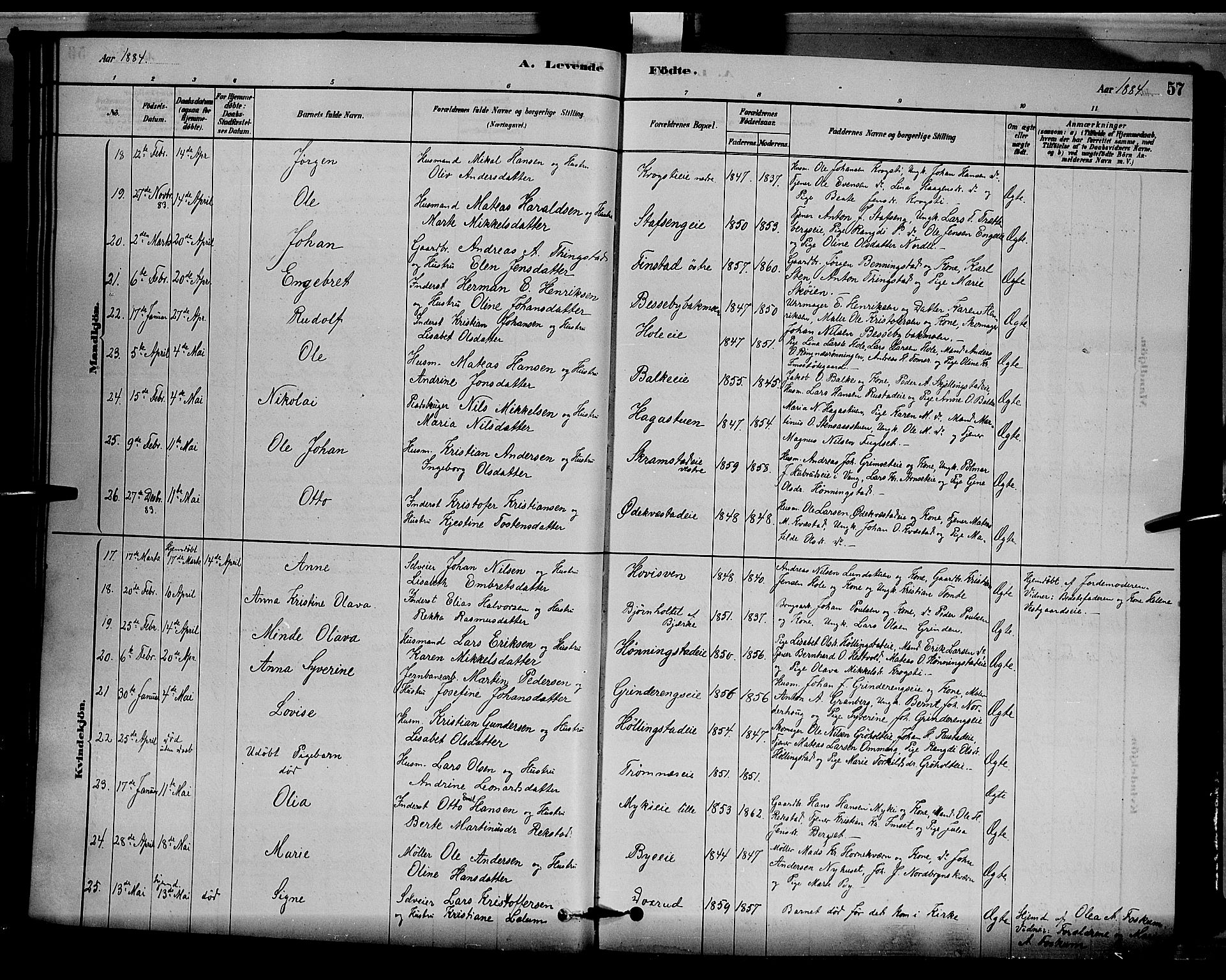 Løten prestekontor, AV/SAH-PREST-022/L/La/L0005: Parish register (copy) no. 5, 1878-1891, p. 57