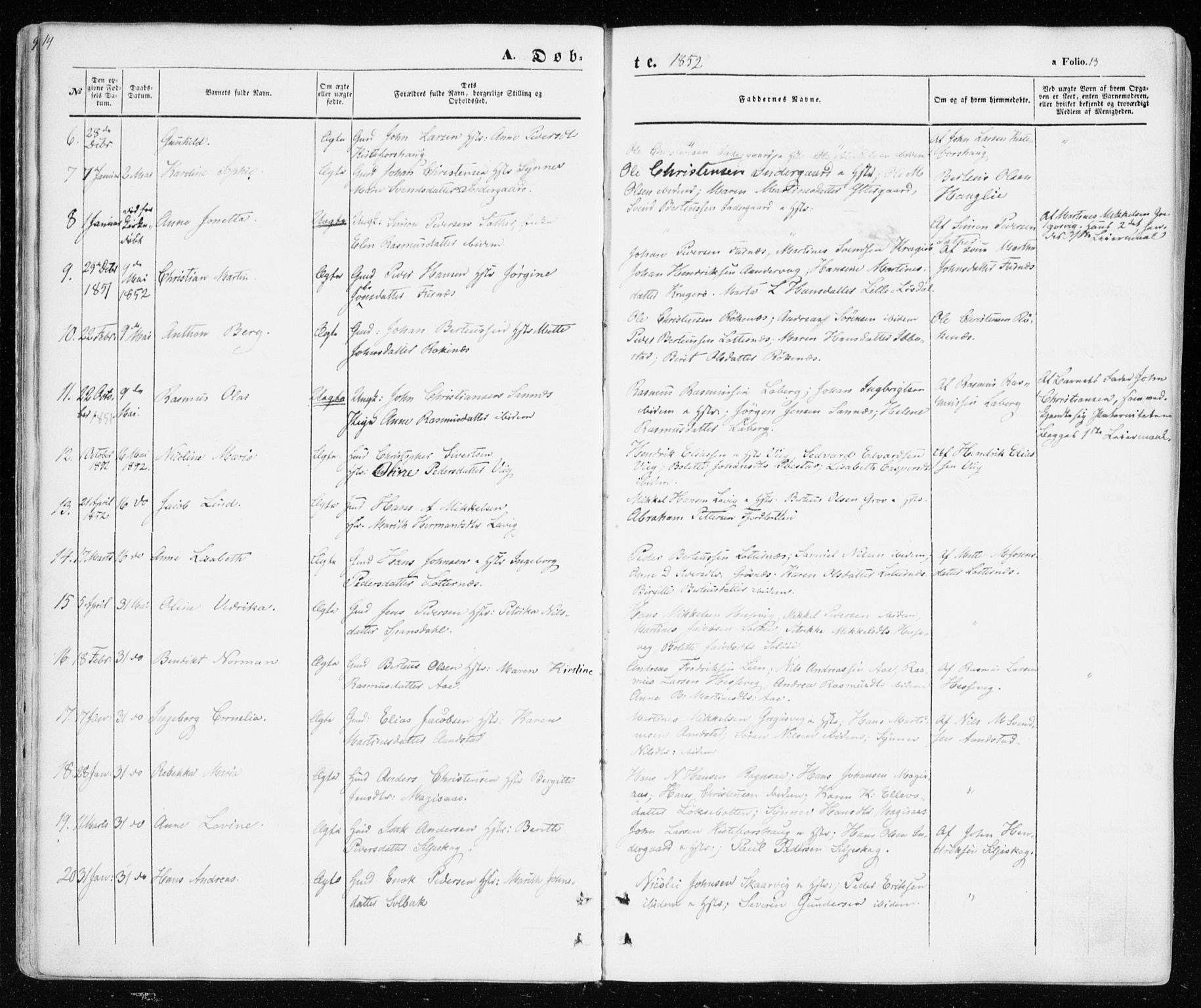 Ibestad sokneprestembete, SATØ/S-0077/H/Ha/Haa/L0008kirke: Parish register (official) no. 8, 1850-1859, p. 13