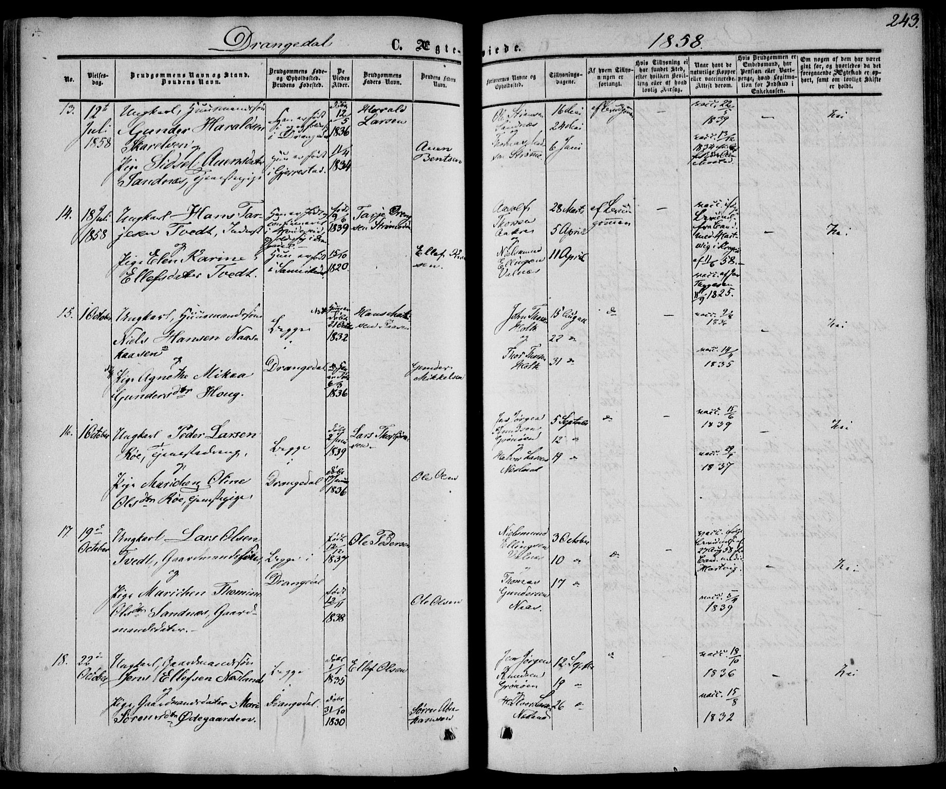 Drangedal kirkebøker, AV/SAKO-A-258/F/Fa/L0008: Parish register (official) no. 8, 1857-1871, p. 243