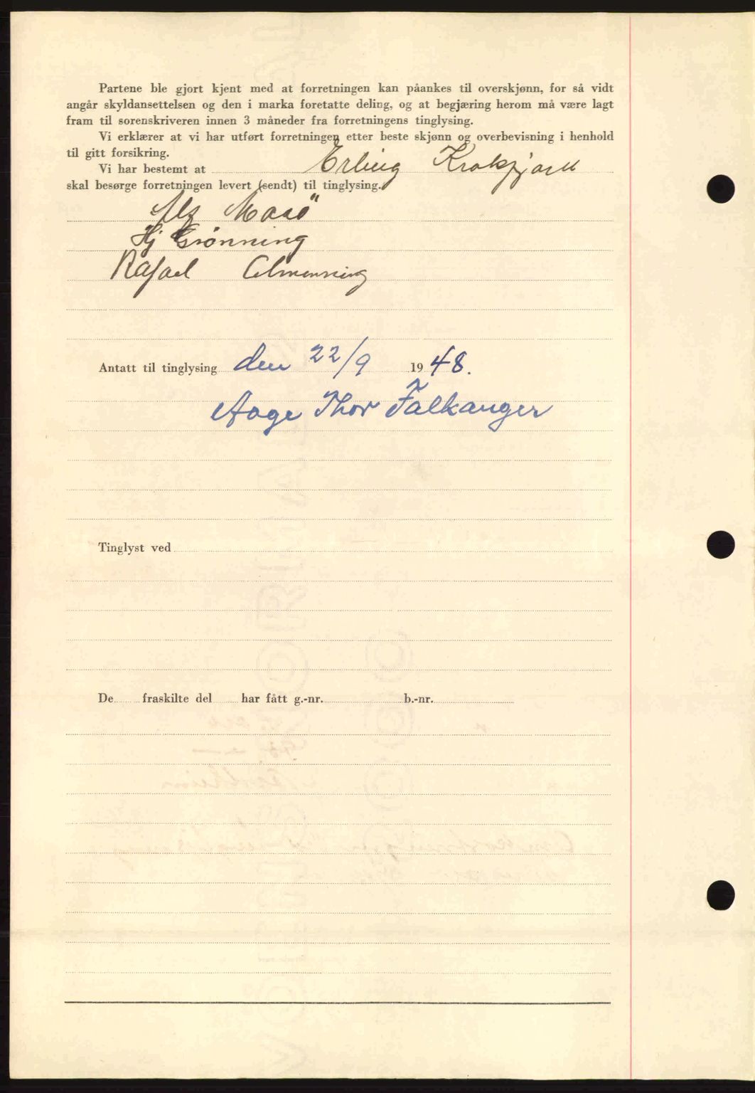 Fosen sorenskriveri, AV/SAT-A-1107/1/2/2C: Mortgage book no. A8, 1948-1948, Diary no: : 1383/1948