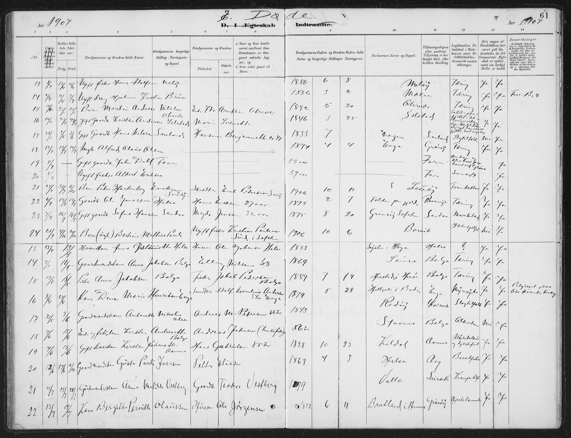 Ministerialprotokoller, klokkerbøker og fødselsregistre - Nordland, AV/SAT-A-1459/843/L0638: Parish register (copy) no. 843C07, 1888-1907, p. 61