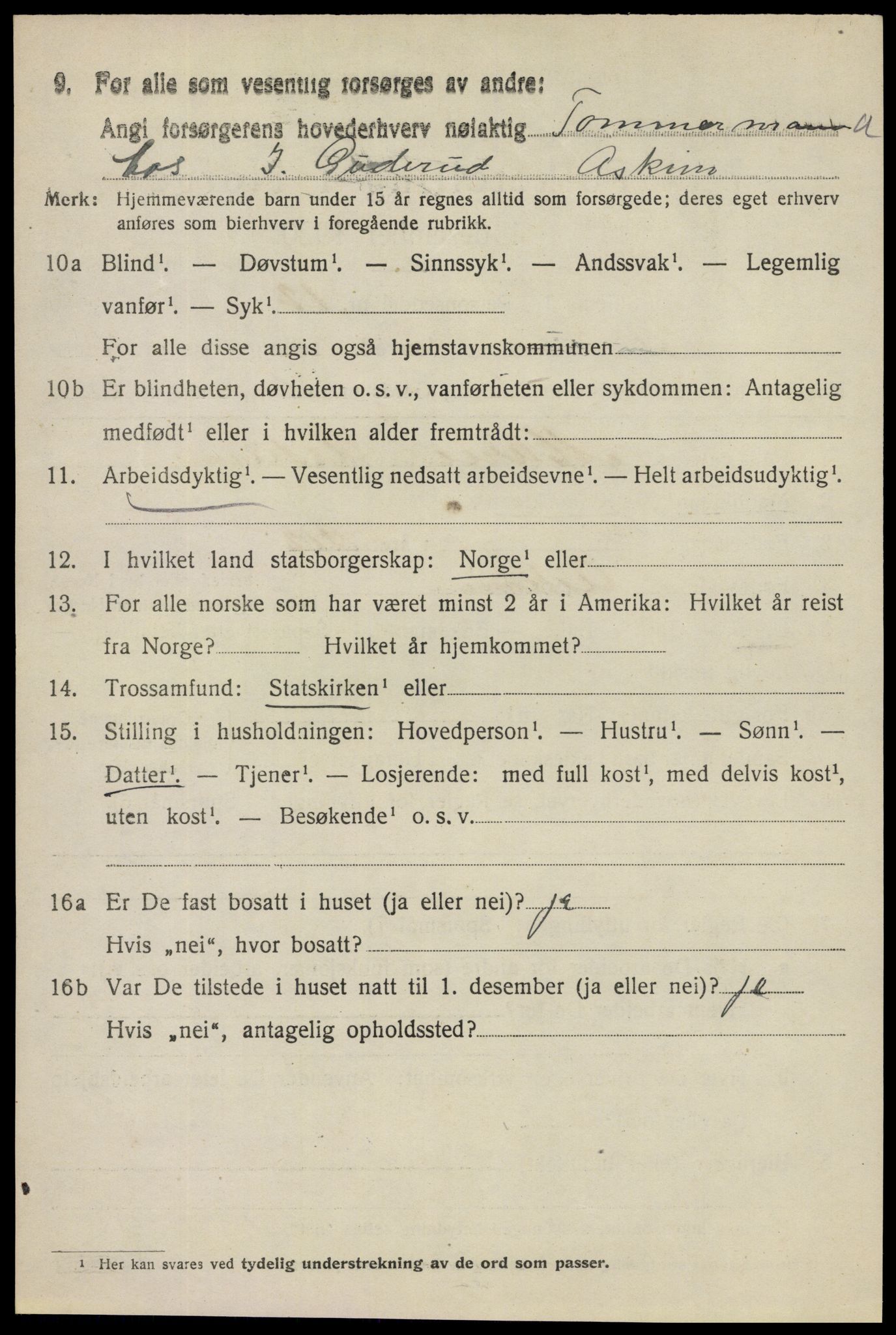 SAO, 1920 census for Askim, 1920, p. 7994