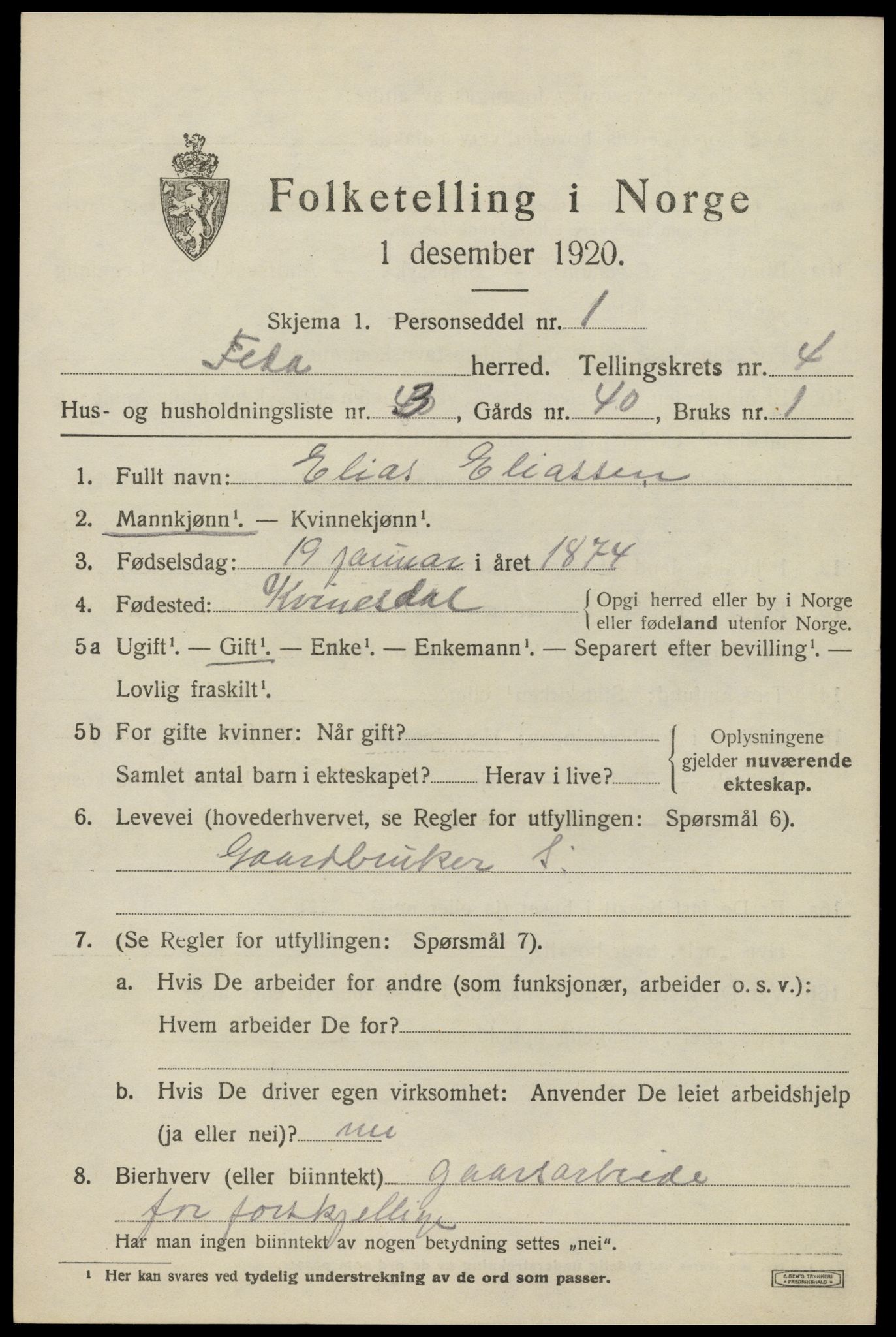 SAK, 1920 census for Feda, 1920, p. 1847