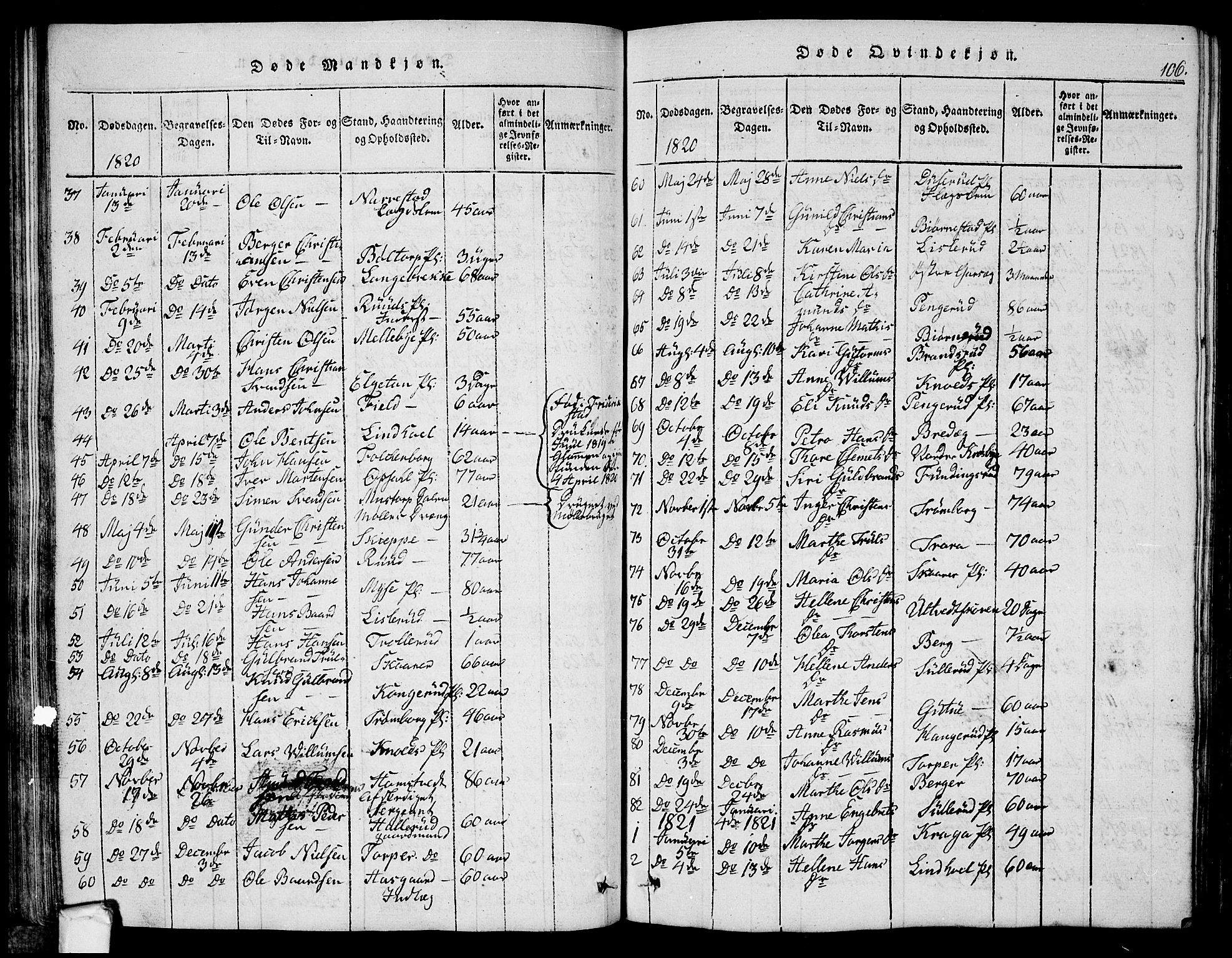 Eidsberg prestekontor Kirkebøker, AV/SAO-A-10905/G/Ga/L0001: Parish register (copy) no. I 1, 1814-1831, p. 106