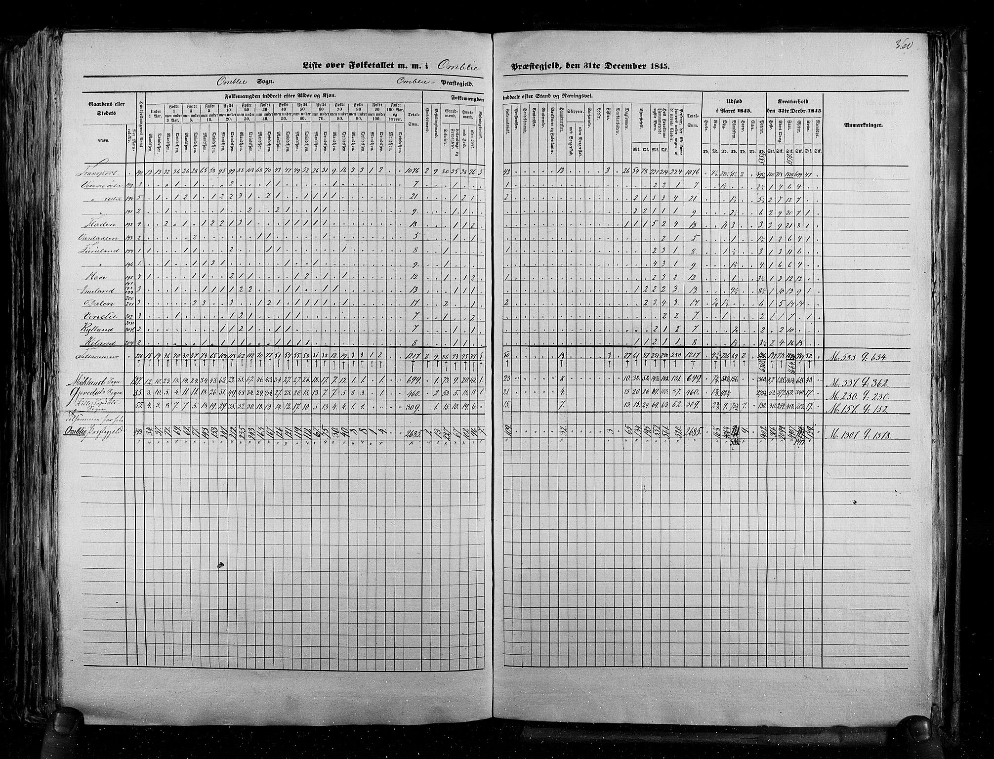 RA, Census 1845, vol. 5: Bratsberg amt og Nedenes og Råbyggelaget amt, 1845, p. 360