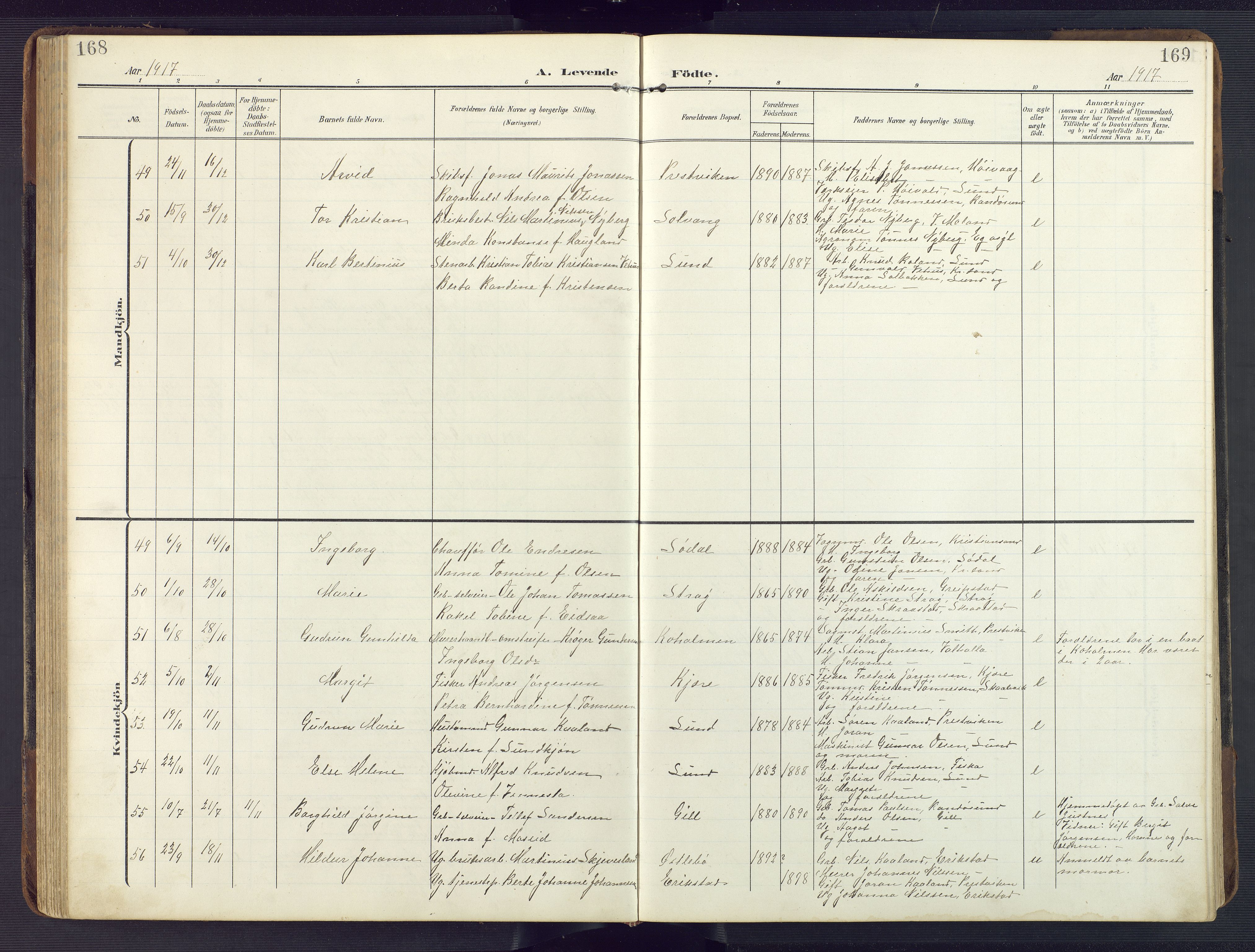 Oddernes sokneprestkontor, SAK/1111-0033/F/Fb/Fba/L0010: Parish register (copy) no. B 10, 1907-1941, p. 168-169