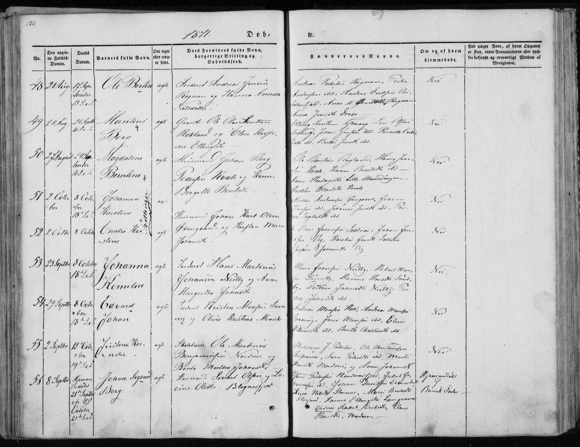 Ministerialprotokoller, klokkerbøker og fødselsregistre - Nordland, AV/SAT-A-1459/847/L0666: Parish register (official) no. 847A06, 1842-1871, p. 124