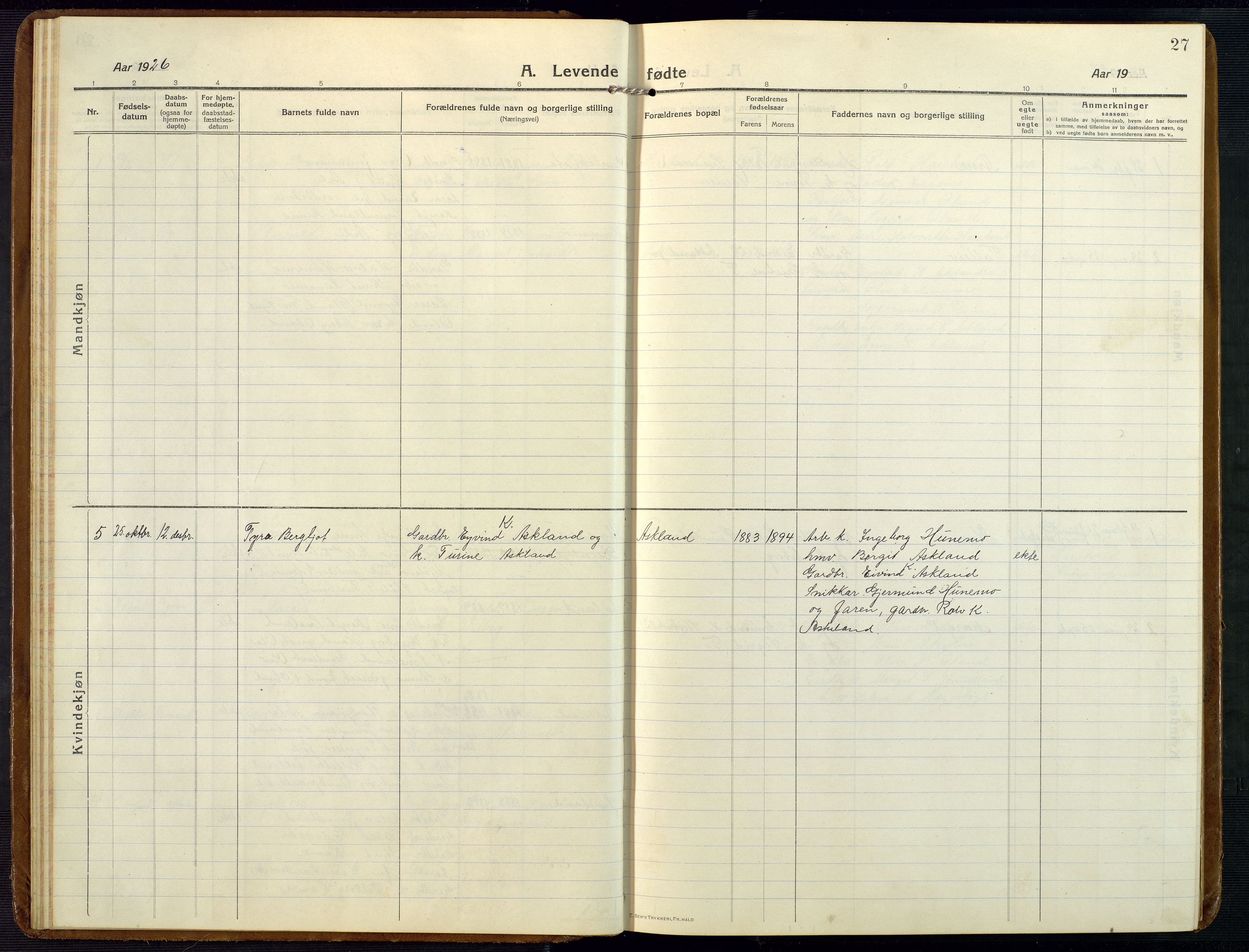 Åmli sokneprestkontor, AV/SAK-1111-0050/F/Fb/Fba/L0003: Parish register (copy) no. B 3, 1912-1974, p. 27