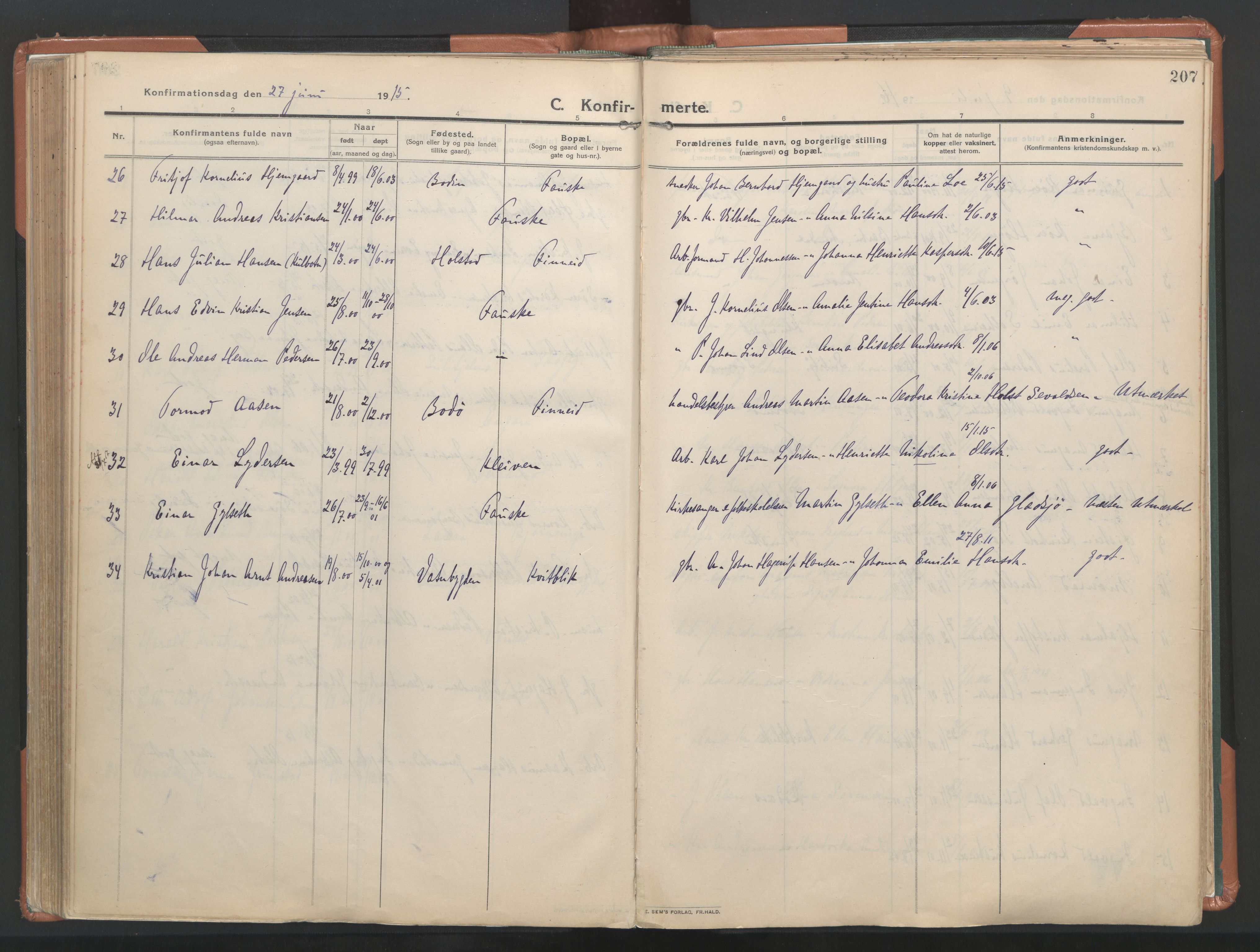 Ministerialprotokoller, klokkerbøker og fødselsregistre - Nordland, SAT/A-1459/849/L0698: Parish register (official) no. 849A09, 1911-1924, p. 207