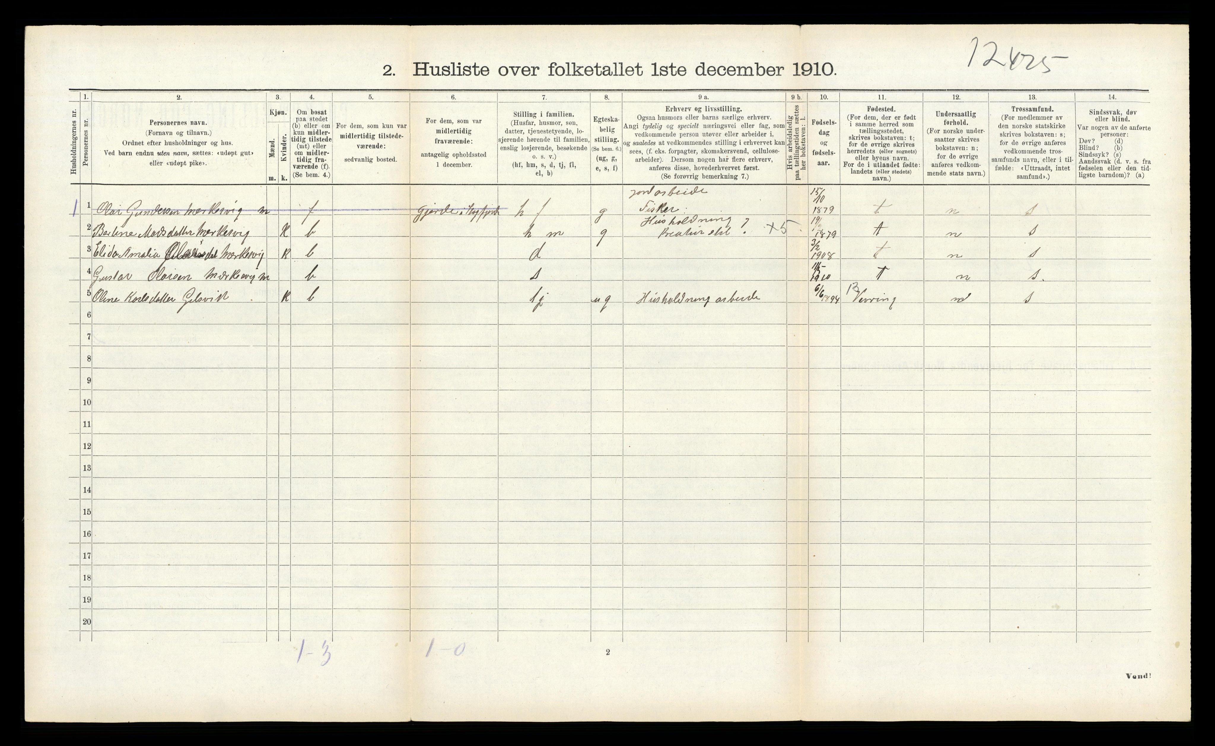 RA, 1910 census for Kinn, 1910, p. 1403