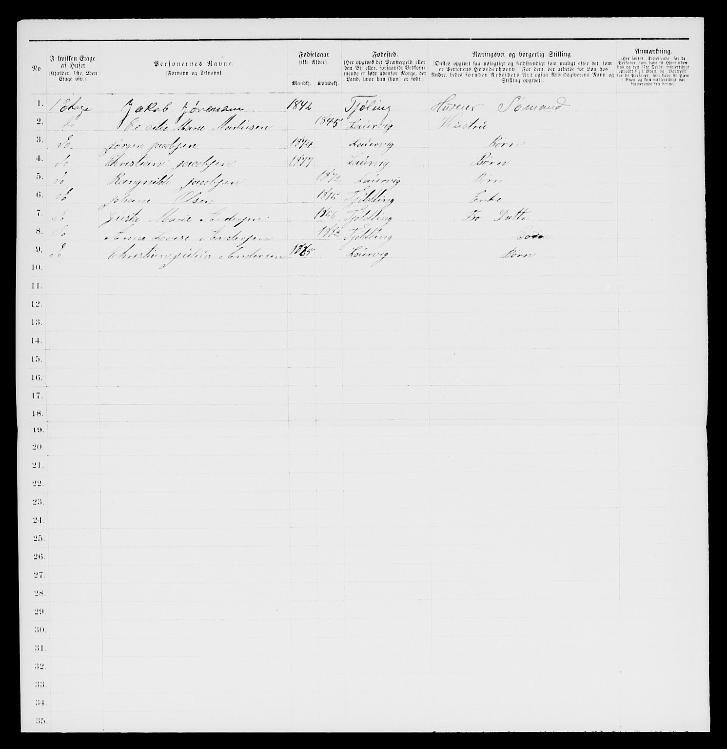 SAKO, 1885 census for 0707 Larvik, 1885, p. 1494