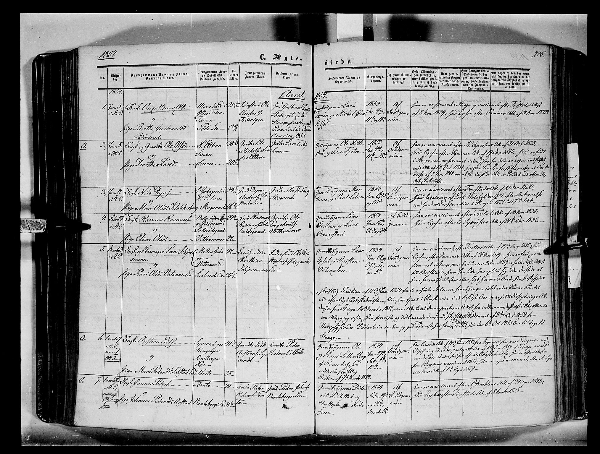 Stange prestekontor, SAH/PREST-002/K/L0012: Parish register (official) no. 12, 1852-1862, p. 245