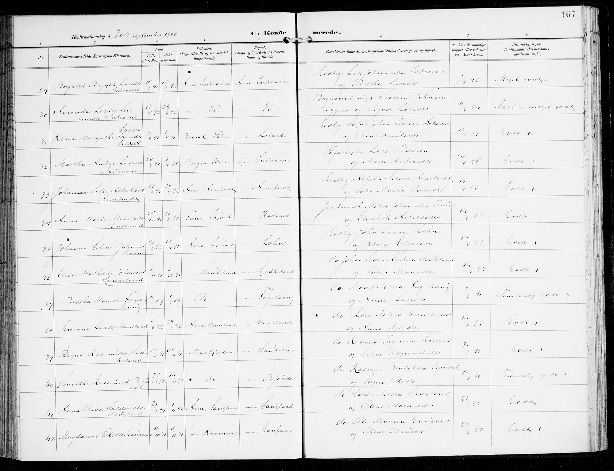 Haus sokneprestembete, AV/SAB-A-75601/H/Haa: Parish register (official) no. D 2, 1899-1912, p. 167