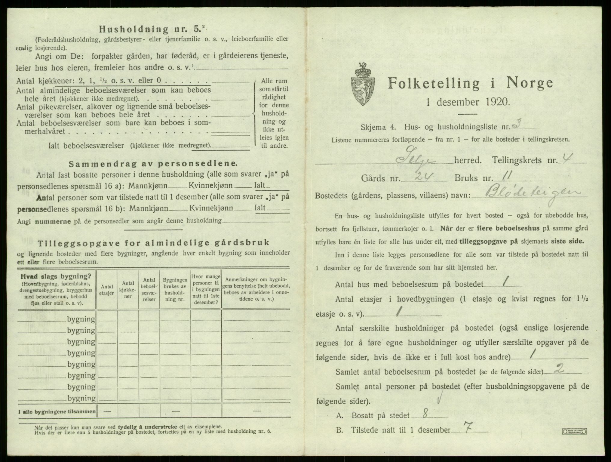 SAB, 1920 census for Selje, 1920, p. 292