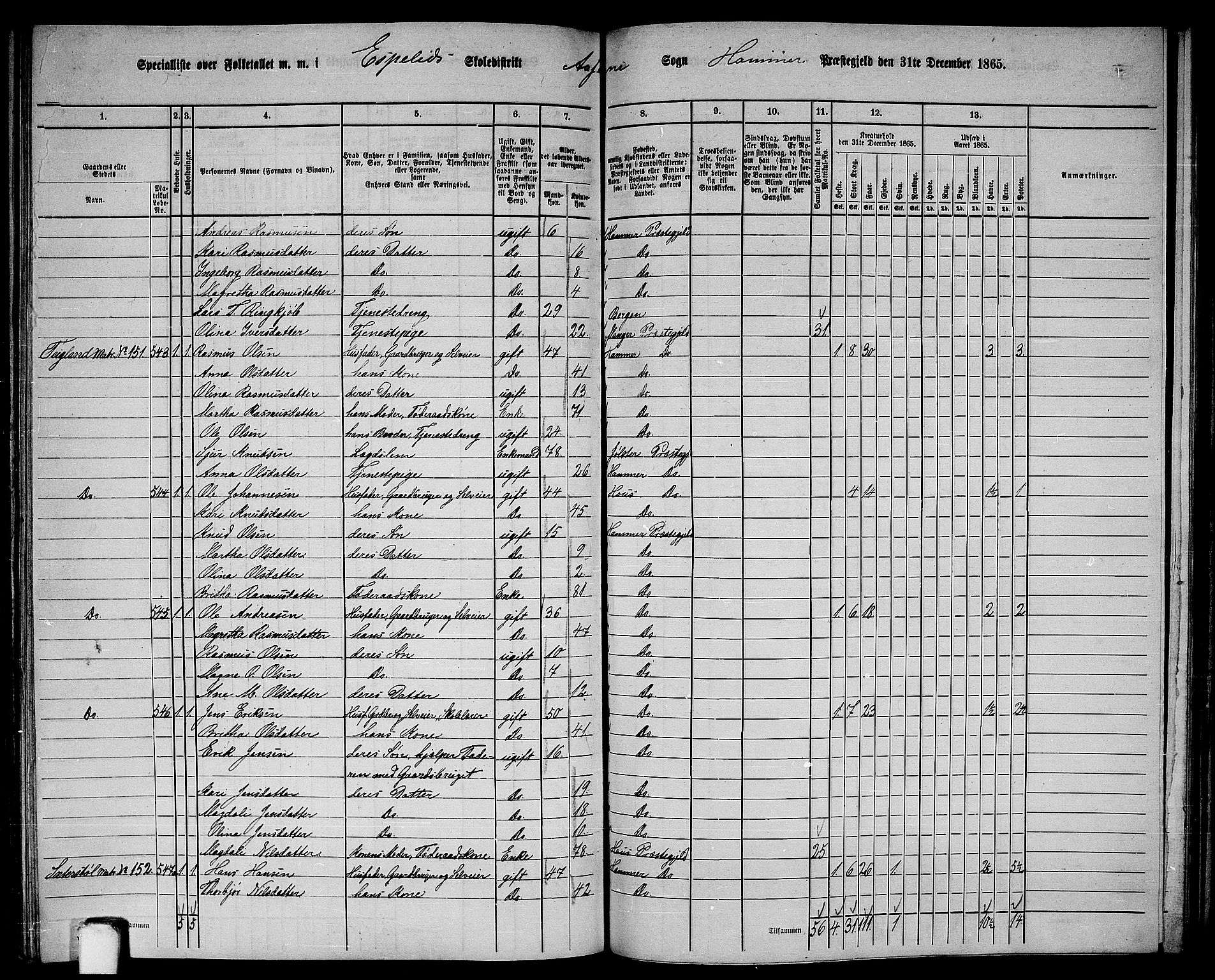 RA, 1865 census for Hamre, 1865, p. 177