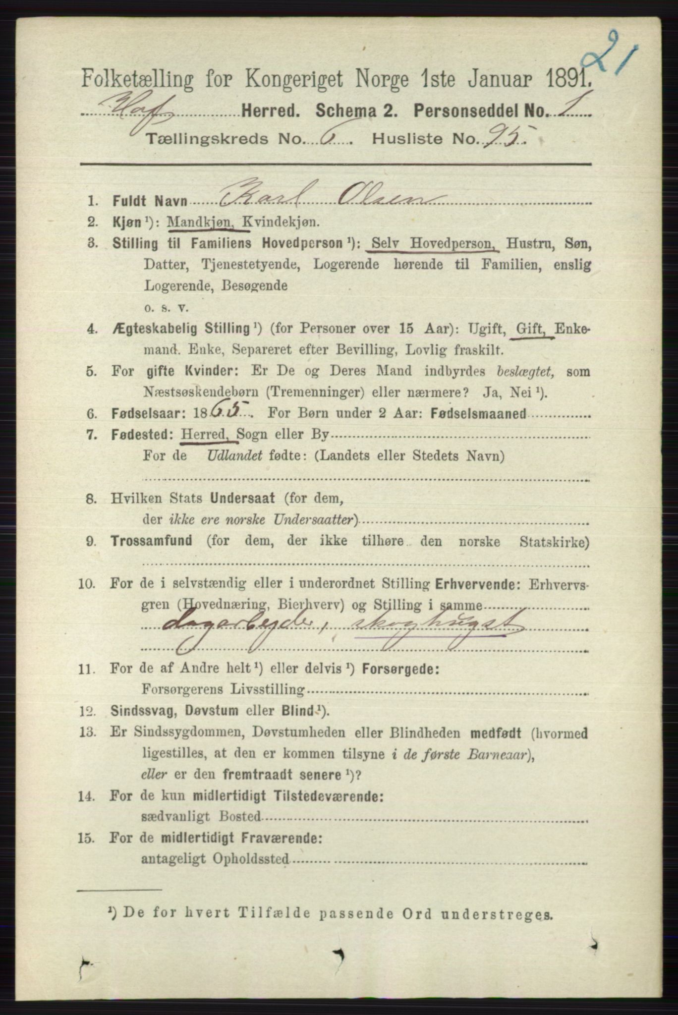 RA, 1891 census for 0714 Hof, 1891, p. 2344