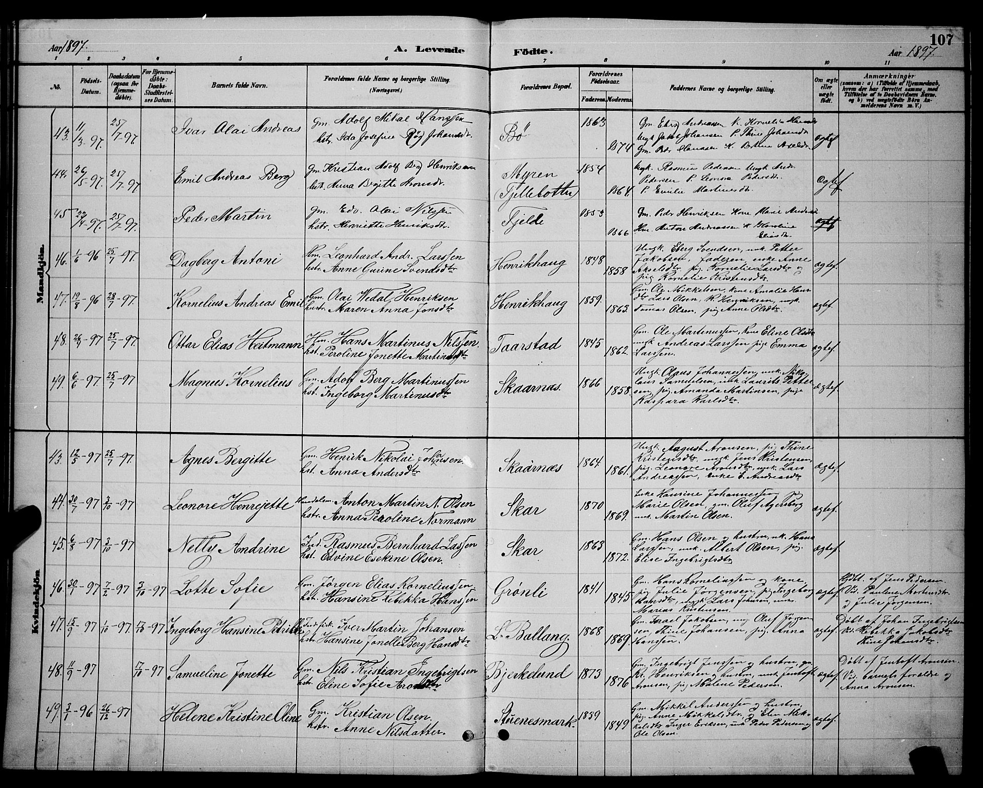 Ministerialprotokoller, klokkerbøker og fødselsregistre - Nordland, AV/SAT-A-1459/863/L0914: Parish register (copy) no. 863C04, 1886-1897, p. 107