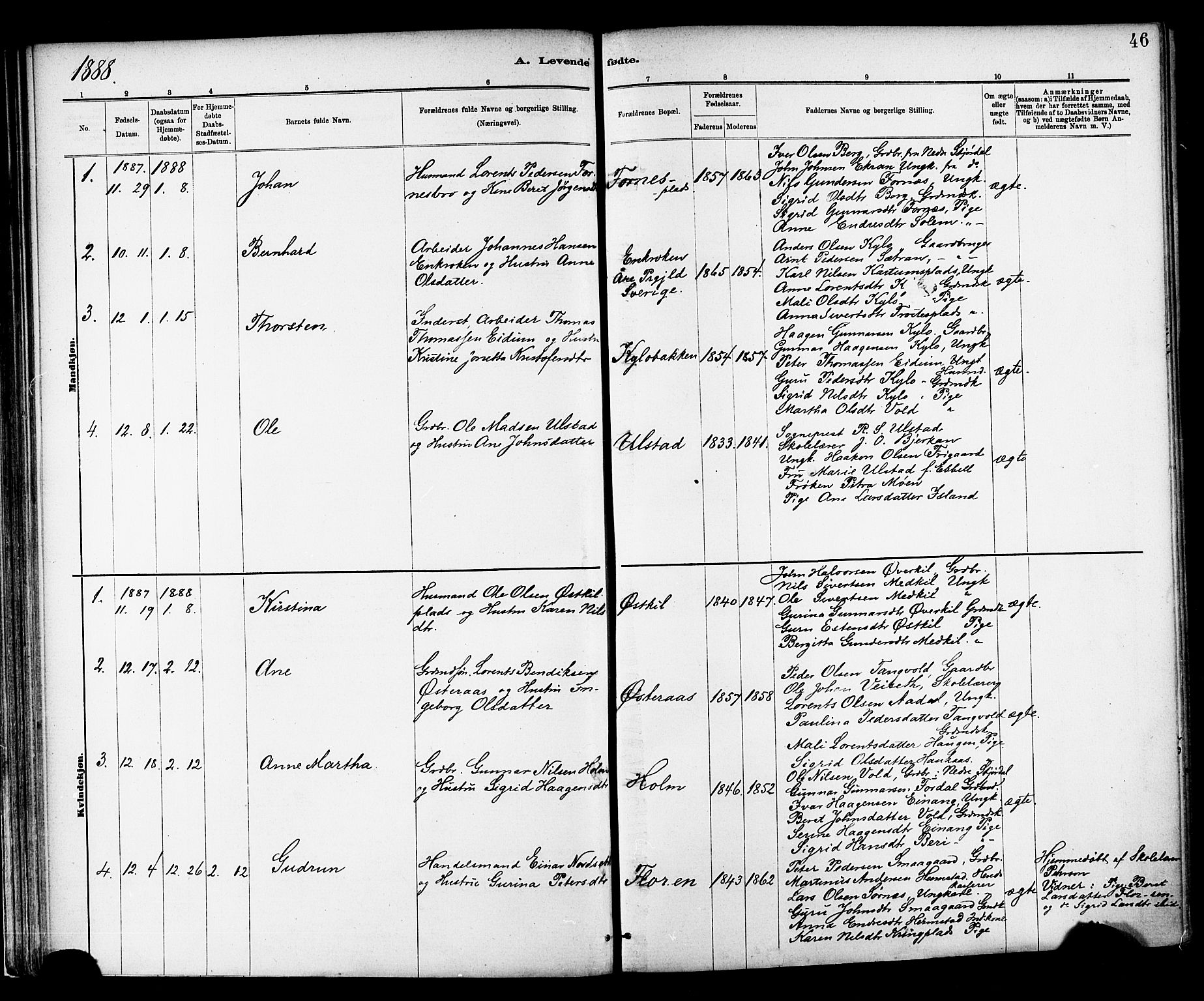 Ministerialprotokoller, klokkerbøker og fødselsregistre - Nord-Trøndelag, SAT/A-1458/703/L0030: Parish register (official) no. 703A03, 1880-1892, p. 46