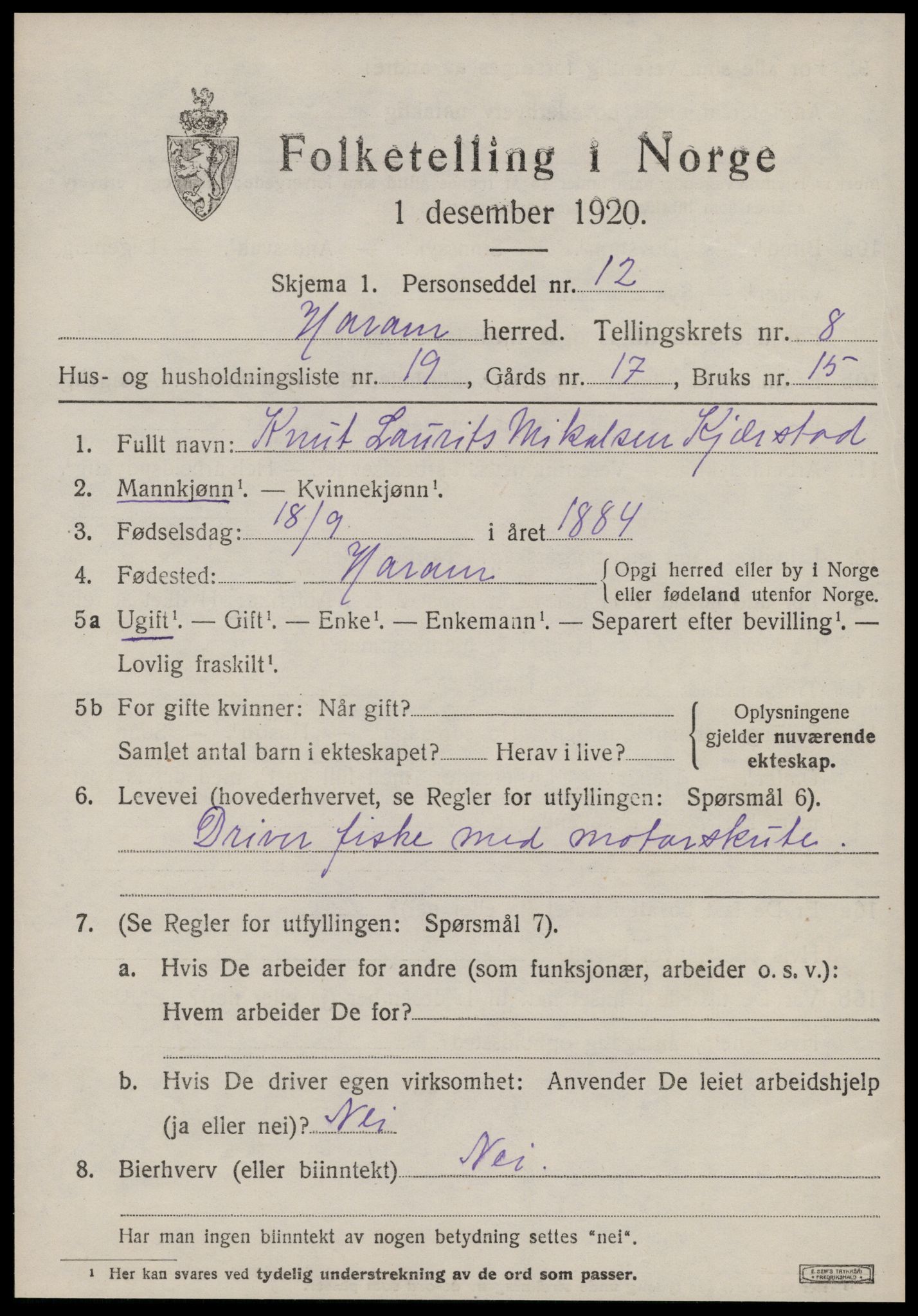 SAT, 1920 census for Haram, 1920, p. 4797