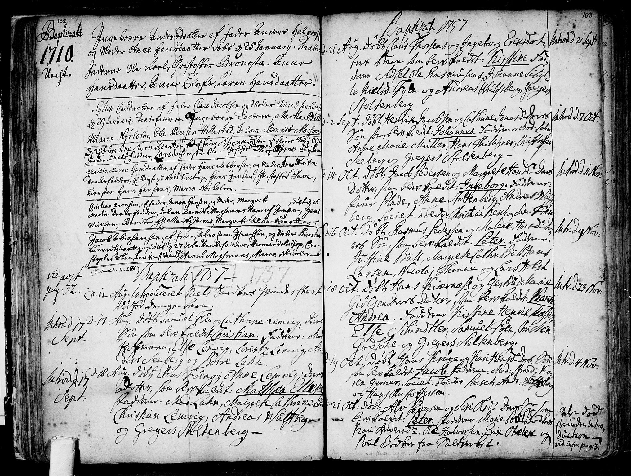 Tønsberg kirkebøker, AV/SAKO-A-330/F/Fa/L0001: Parish register (official) no. I 1, 1688-1760, p. 102-103