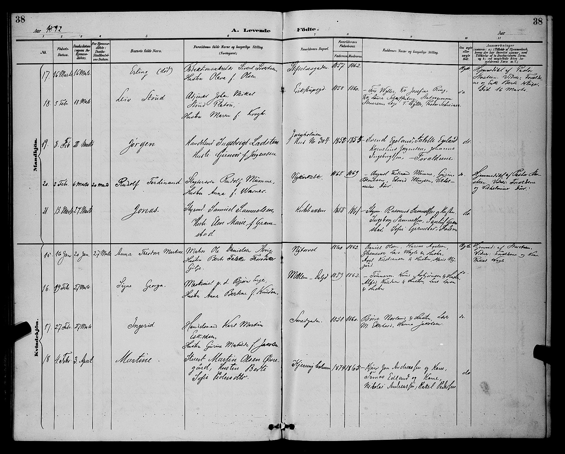 St. Petri sokneprestkontor, SAST/A-101813/001/30/30BB/L0006: Parish register (copy) no. B 6, 1890-1897, p. 38