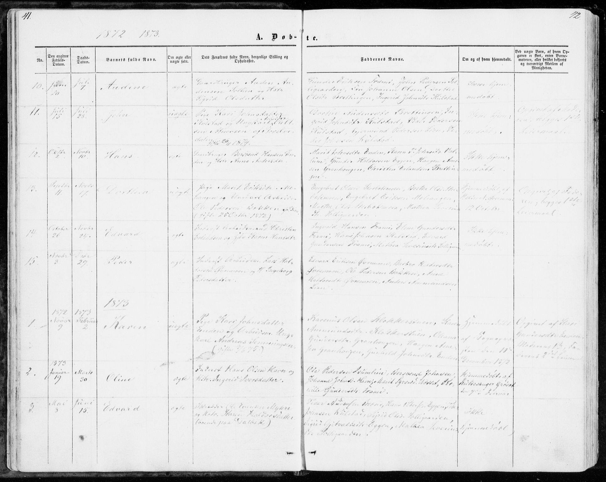 Sollia prestekontor, SAH/PREST-050/H/Ha/Haa/L0001: Parish register (official) no. 1, 1856-1885, p. 41-42