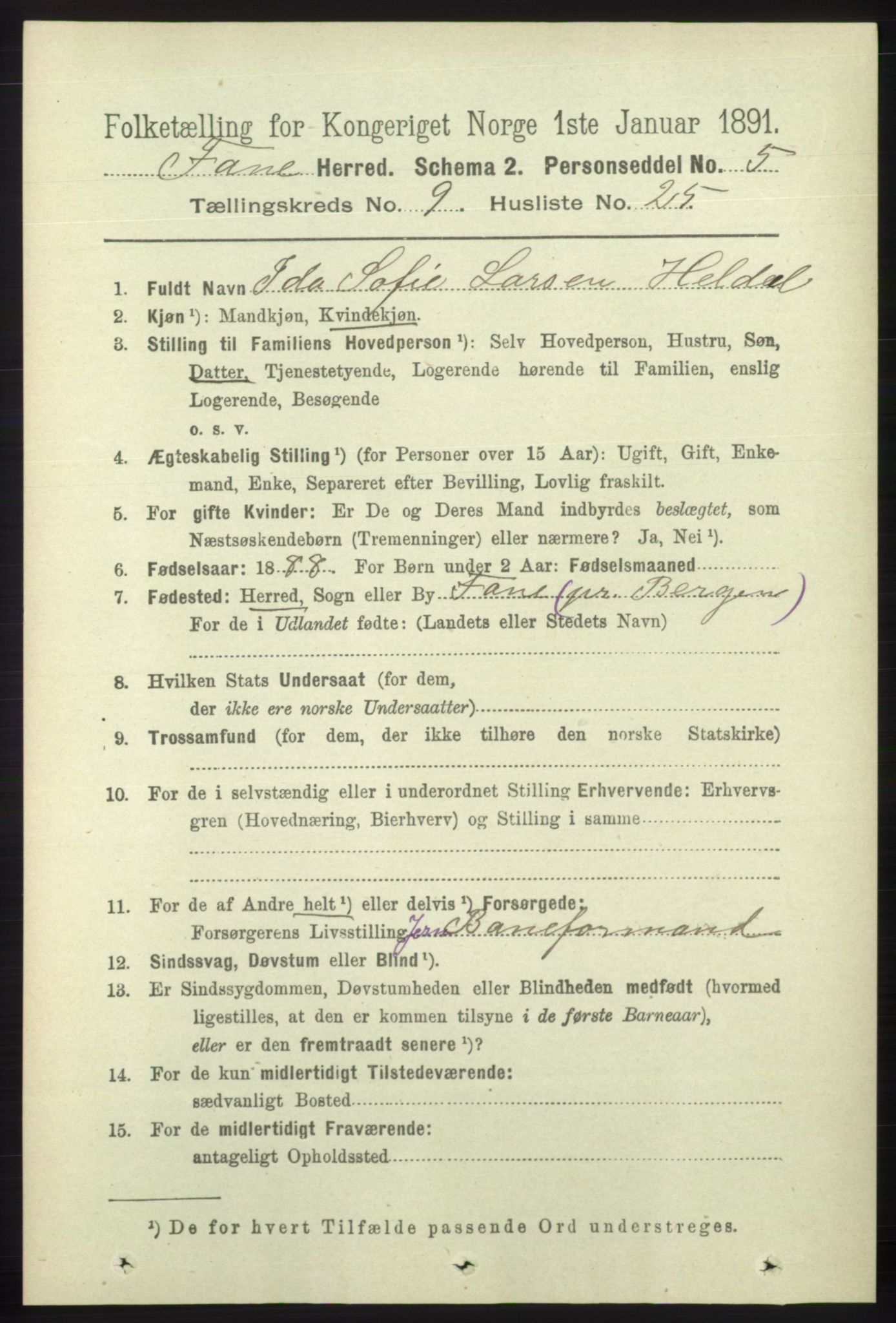 RA, 1891 census for 1249 Fana, 1891, p. 4997