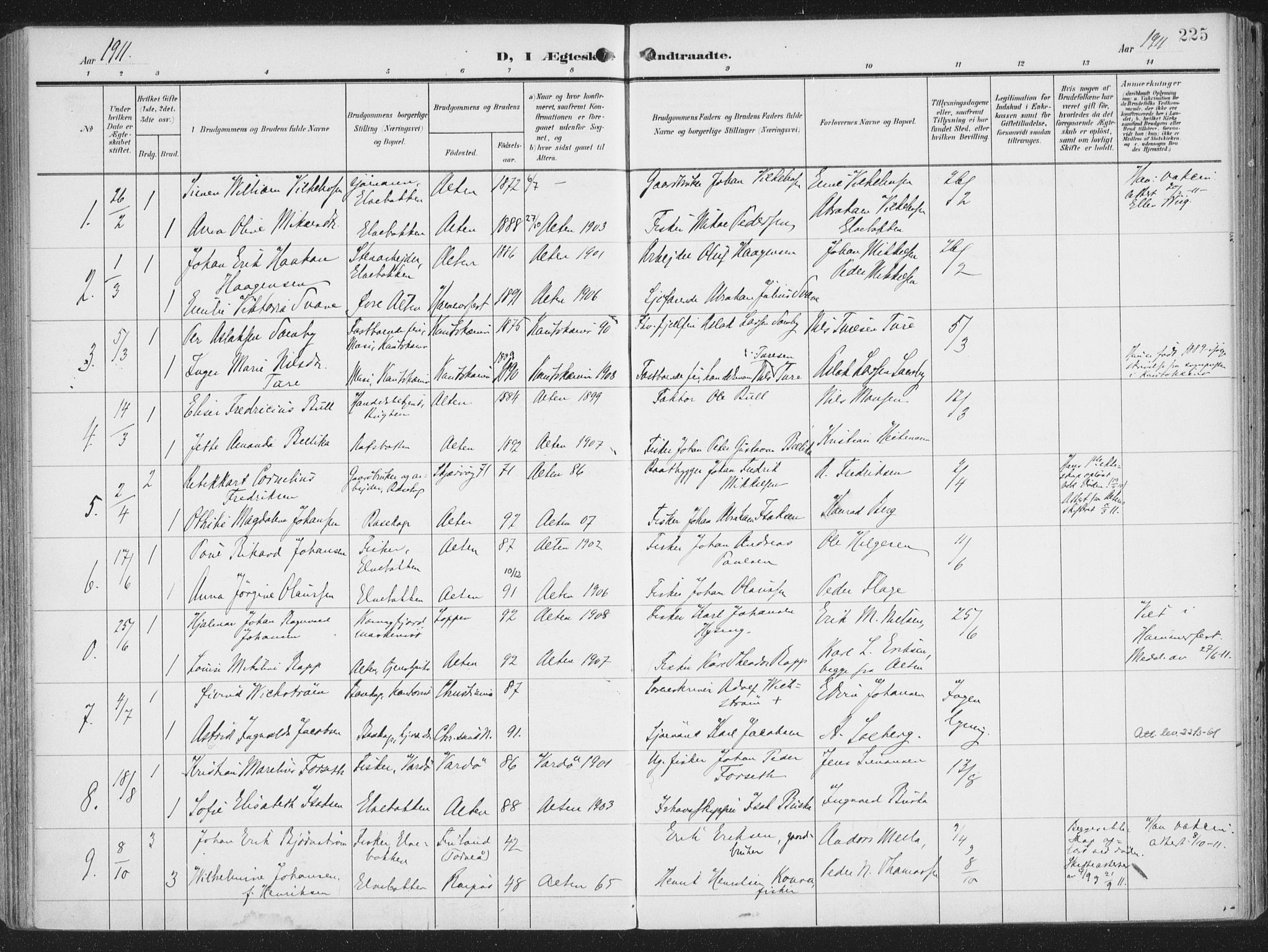 Alta sokneprestkontor, SATØ/S-1338/H/Ha/L0005.kirke: Parish register (official) no. 5, 1904-1918, p. 225