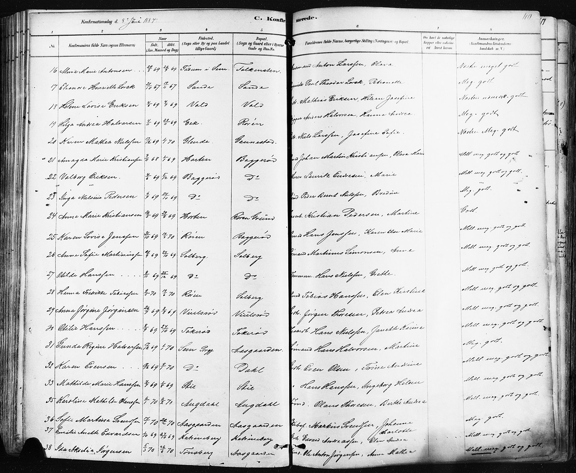 Borre kirkebøker, AV/SAKO-A-338/F/Fa/L0009: Parish register (official) no. I 9, 1878-1896, p. 110