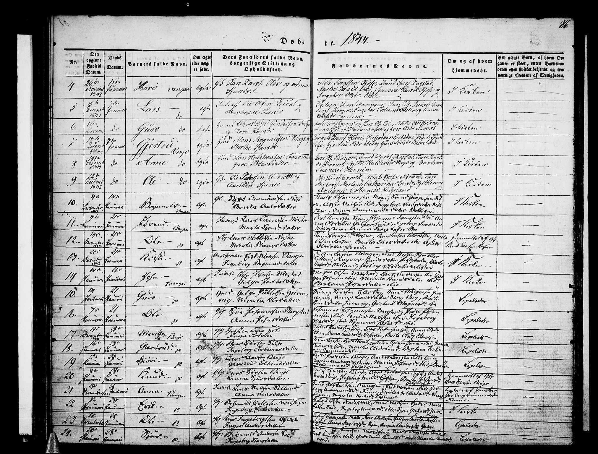 Voss sokneprestembete, SAB/A-79001/H/Haa: Parish register (official) no. A 13, 1836-1851, p. 86