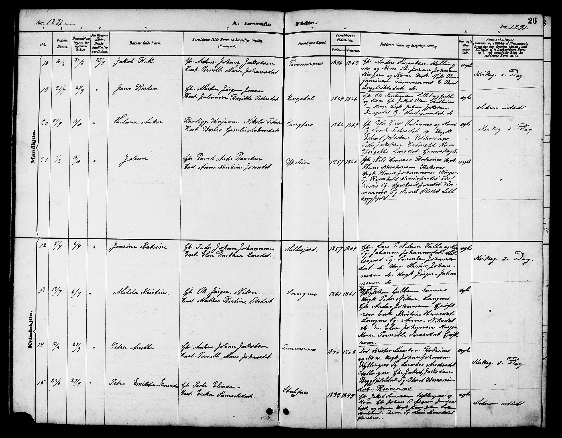 Ministerialprotokoller, klokkerbøker og fødselsregistre - Nordland, AV/SAT-A-1459/826/L0383: Parish register (copy) no. 826C03, 1887-1896, p. 26